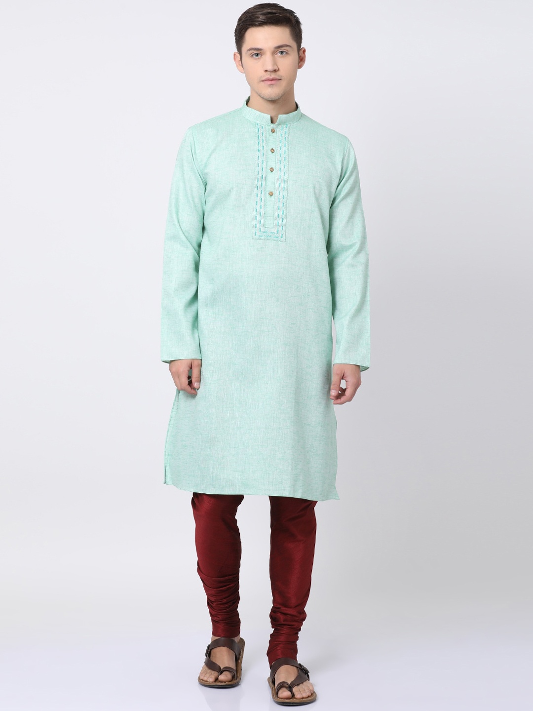 

TABARD Men Green Cotton Plain Kurta