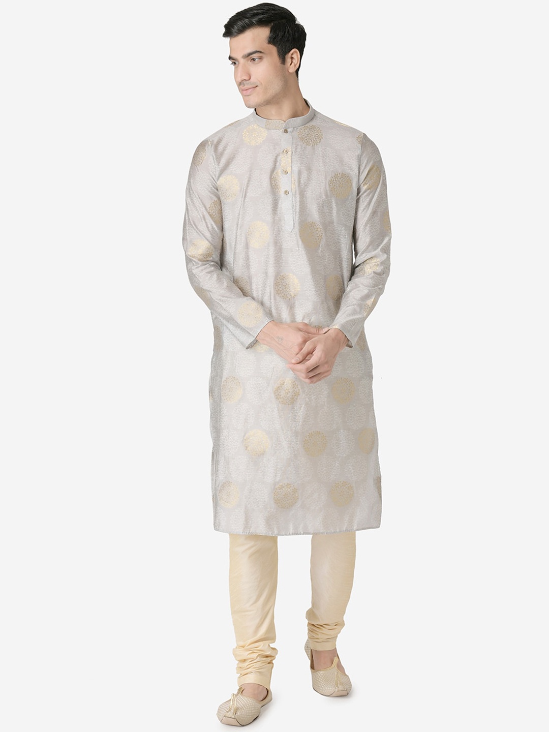 

TABARD Men Grey Woven Design Mandarin Collar Jacquard Kurta