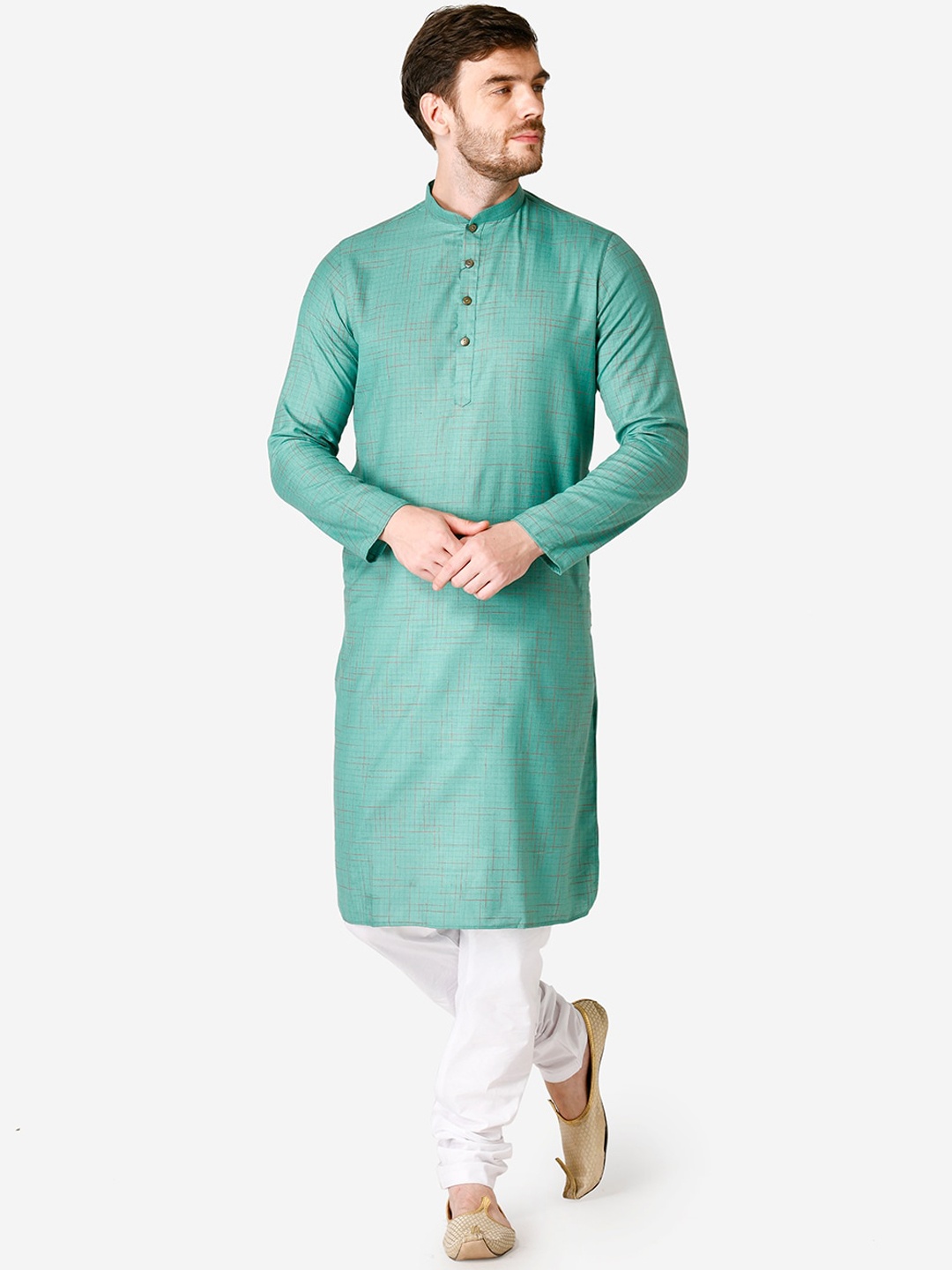 

TABARD Men Green Checked Cotton Kurta