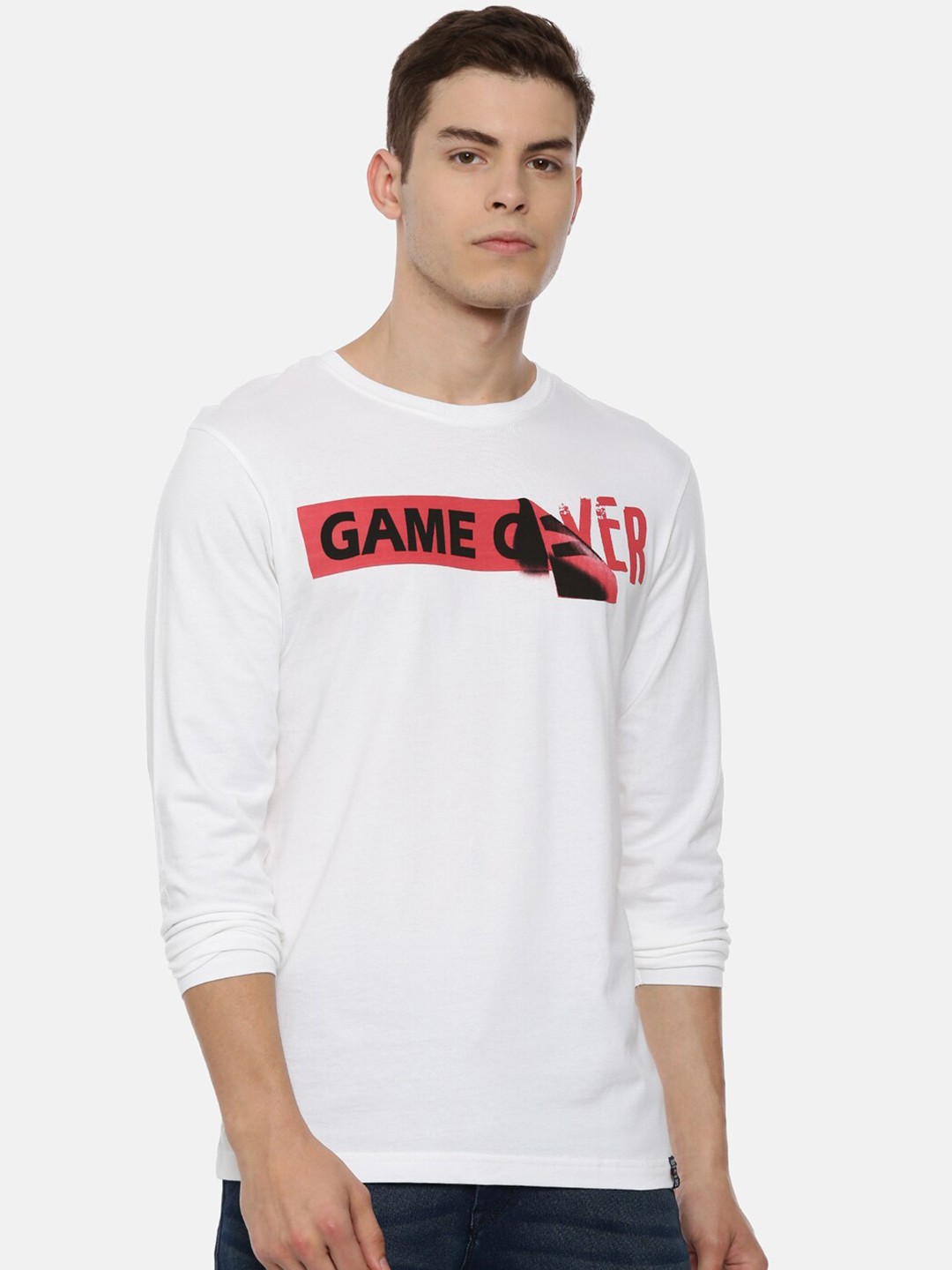 

3PIN Men White Printed T-shirt