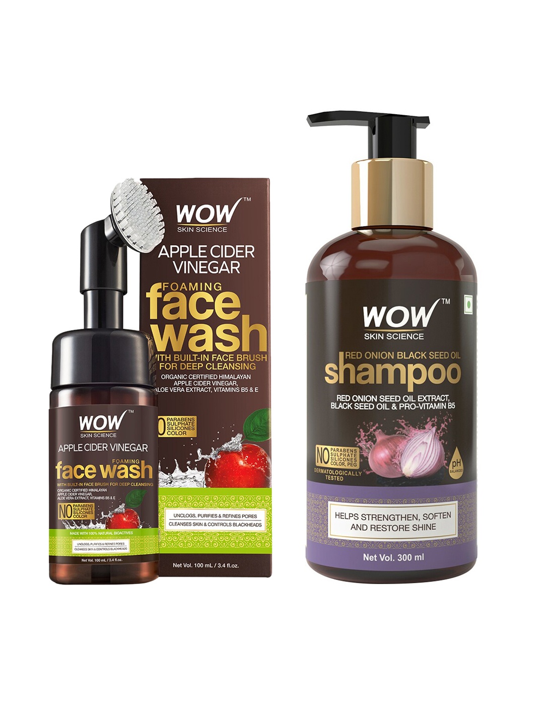 

WOW SKIN SCIENCE Set of Shampoo & Face Wash with Built-In Brush, Brown