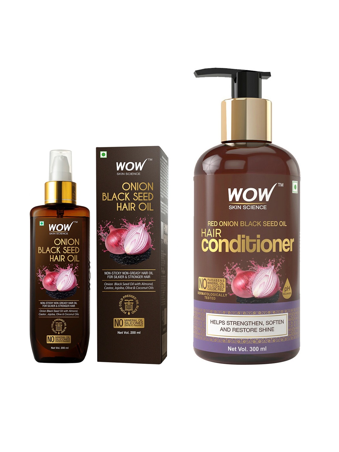 

WOW SKIN SCIENCE Set of Onion Black Seed Oil Hair Conditioner & Hair Oil, Brown