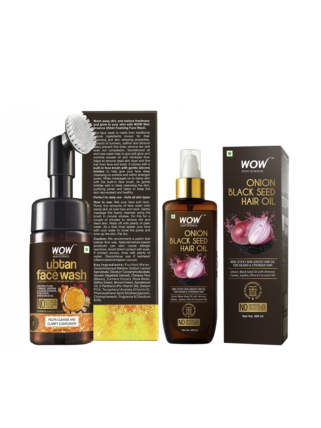 

WOW SKIN SCIENCE Set of Onion Black Seed Hair Oil & Ubtan Foaming Face Wash, Brown