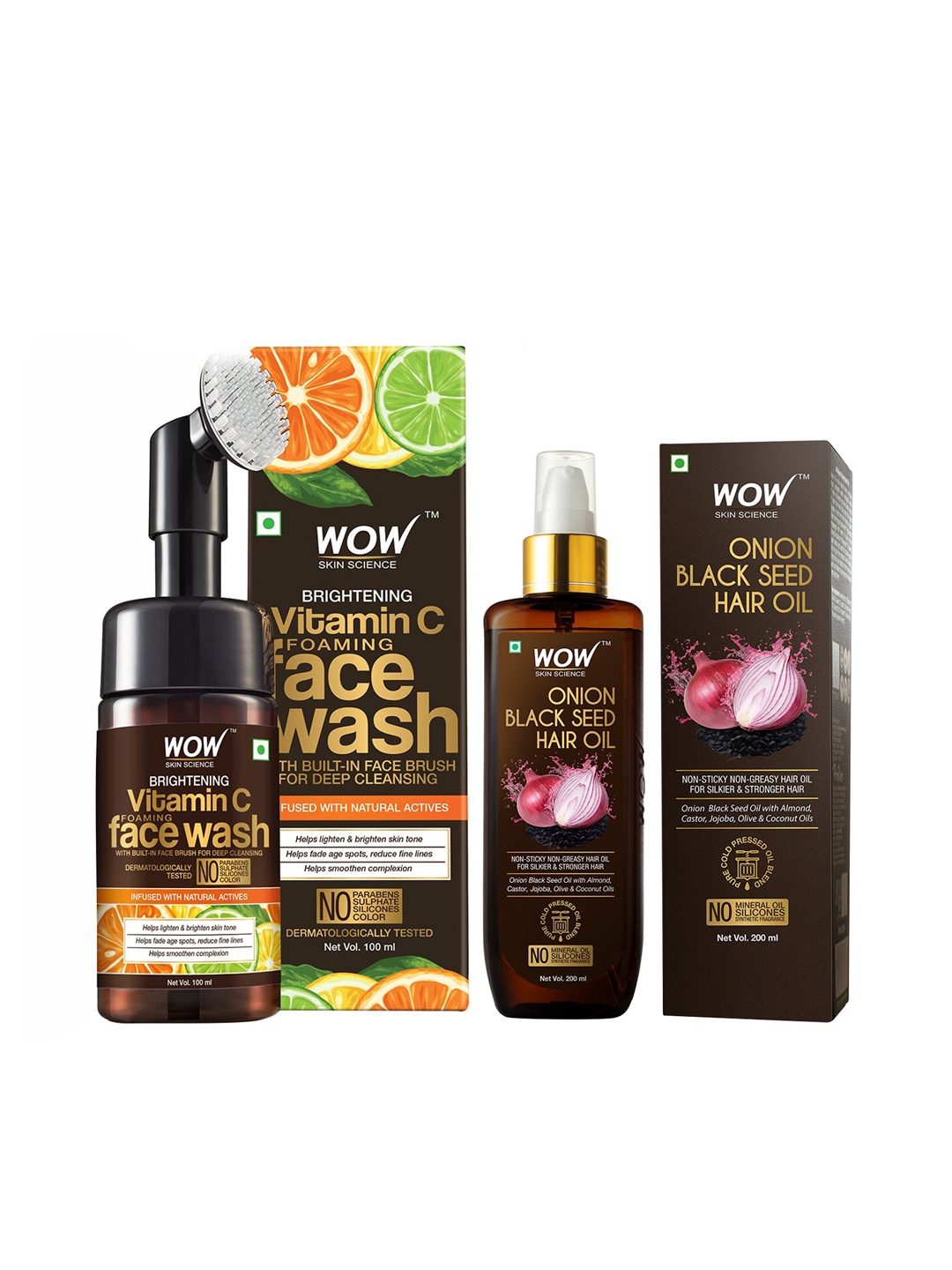 

WOW SKIN SCIENCE Set of Onion Black Seed Hair Oil & Brightening Vitamin C Face Wash, Brown