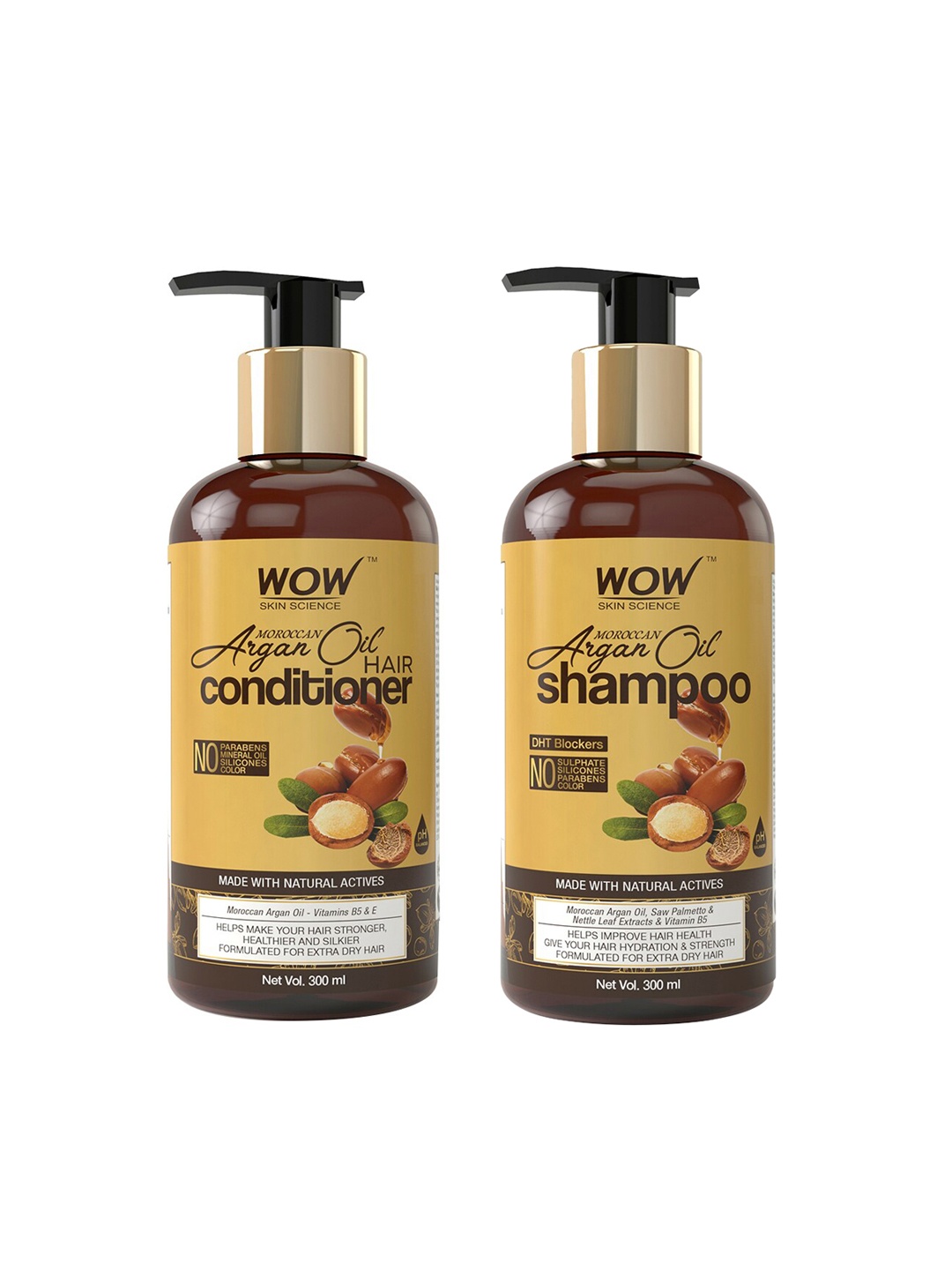 

WOW SKIN SCIENCE Set of Moroccan Argan Oil Hair Conditioner & Shampoo - 300 ml each, Brown