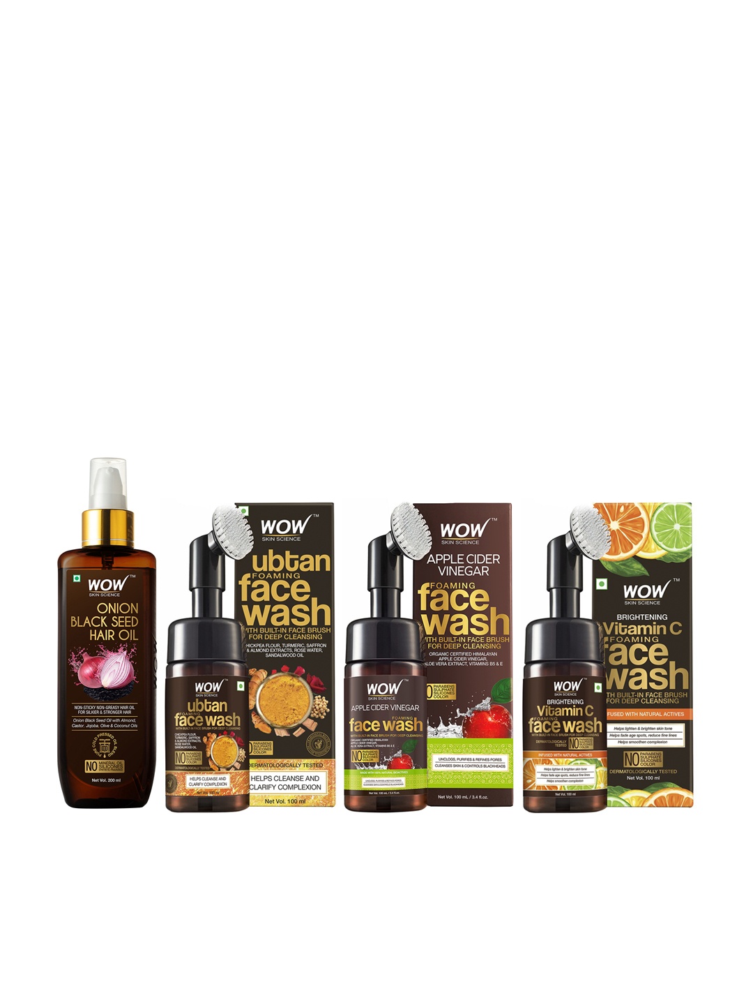 

WOW SKIN SCIENCE Set of Onion Black Seed Hair Oil & 3 Foaming Face Wash, Brown