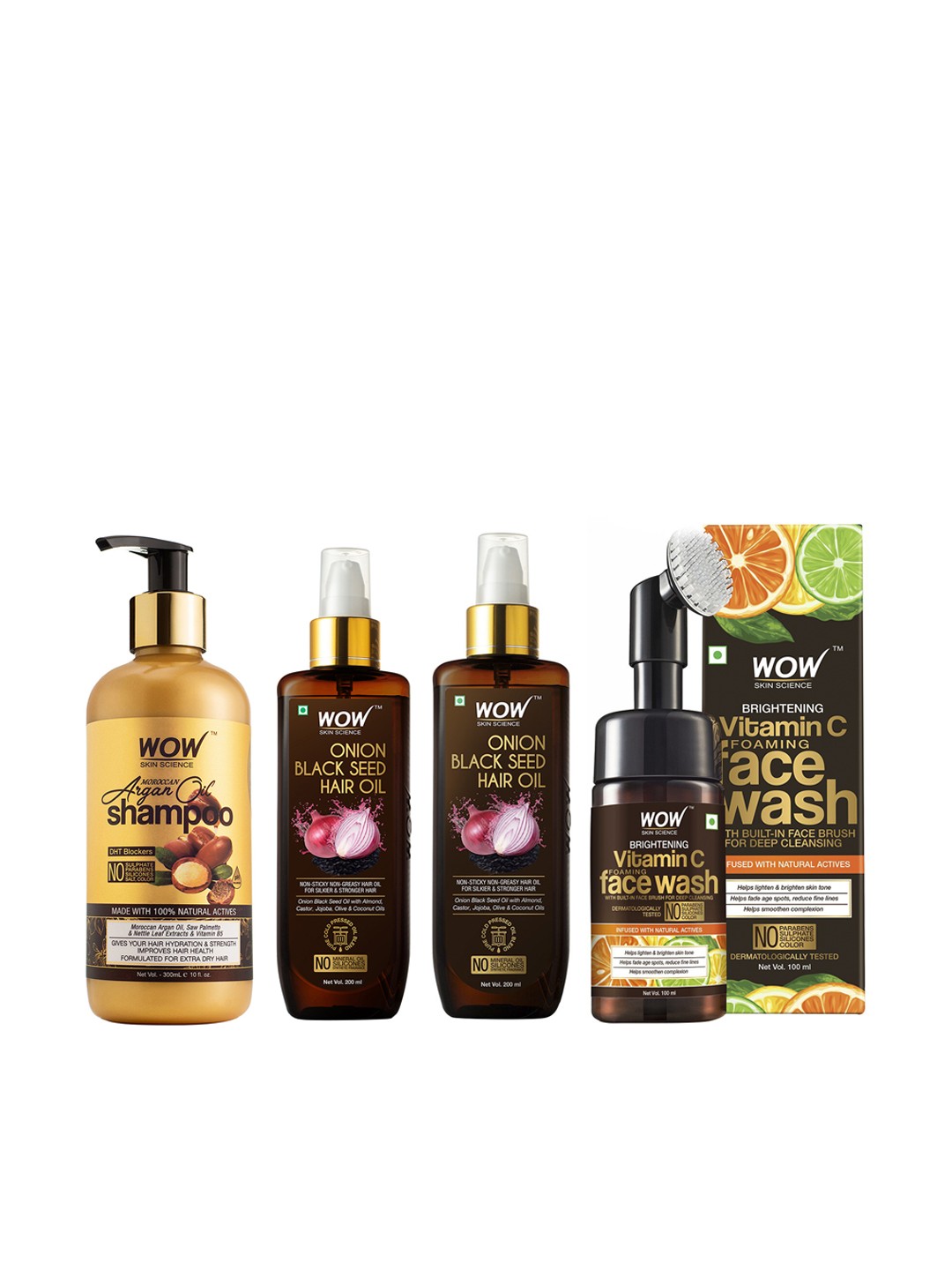 

WOW SKIN SCIENCE Set of Face Wash, Shampoo & 2 Onion Black Seed Hair Oil, Brown