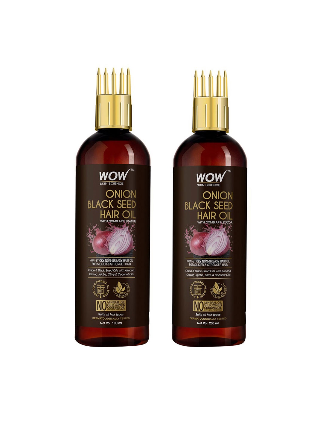 

WOW SKIN SCIENCE Set of 2 Onion Black Seed Hair Oil - With Comb Applicator, Brown