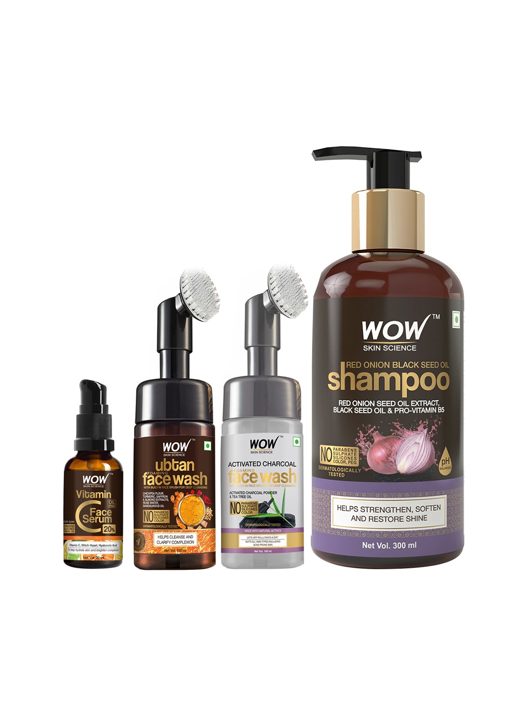 

WOW SKIN SCIENCE Set of 2 Face Wash 1 Face Serum & 1 Shampoo, Brown