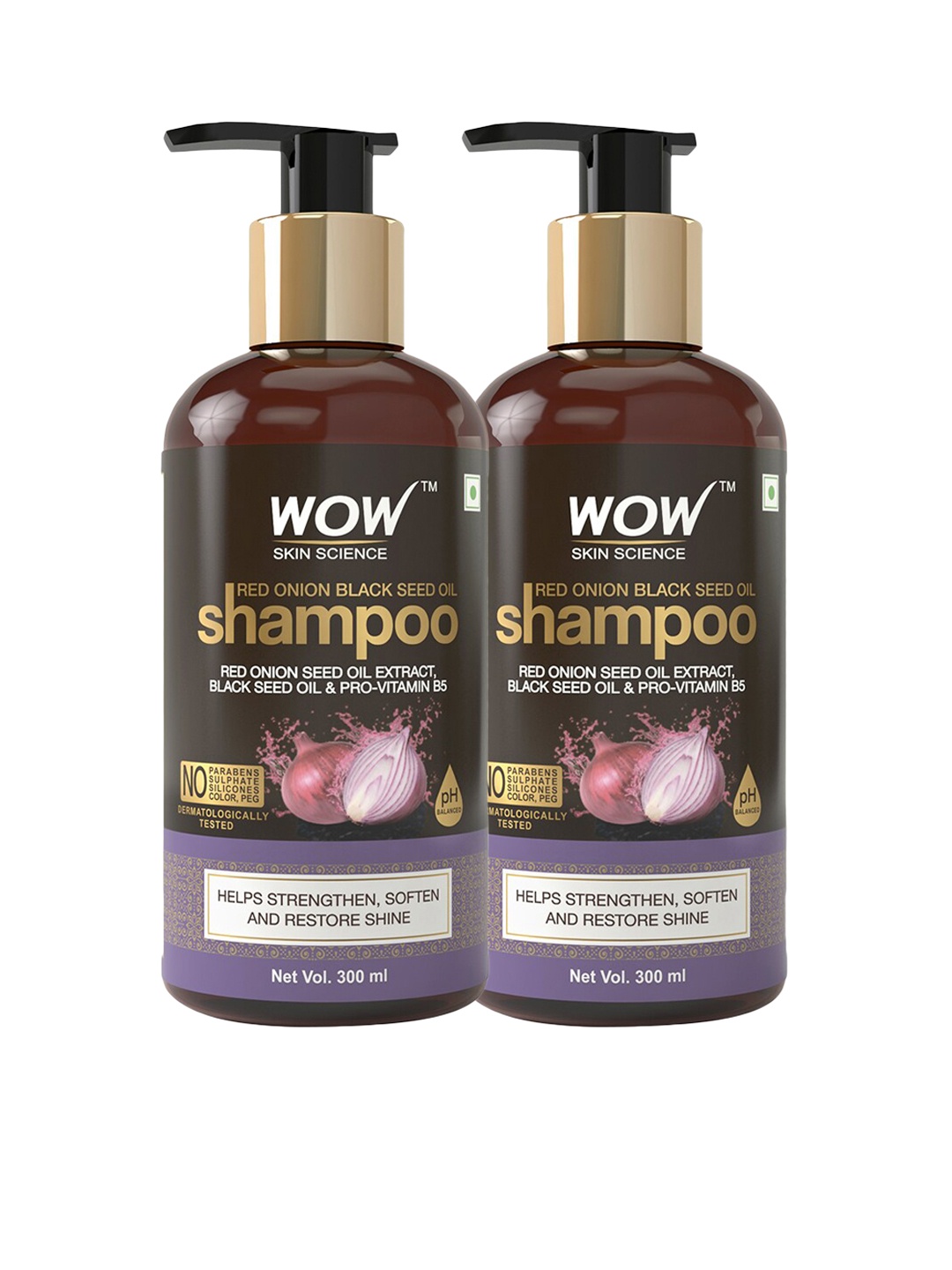 

WOW SKIN SCIENCE Set of 2 Onion Black Seed Oil Shampoo, Brown