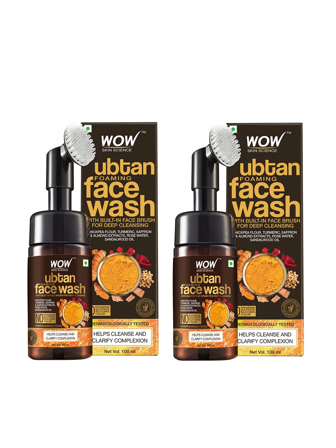 

WOW SKIN SCIENCE Set of 2 Ubtan Foaming Face Wash with Built-In Brush for Deep Cleansing, Brown