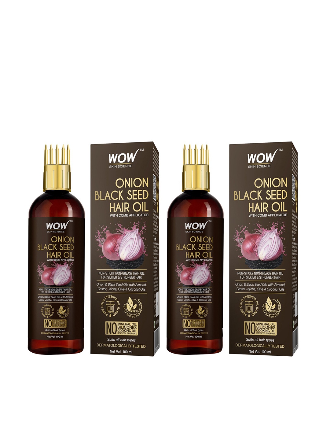 

WOW SKIN SCIENCE Set of 2 Onion Black Seed Hair Oil with Comb Applicator, Brown