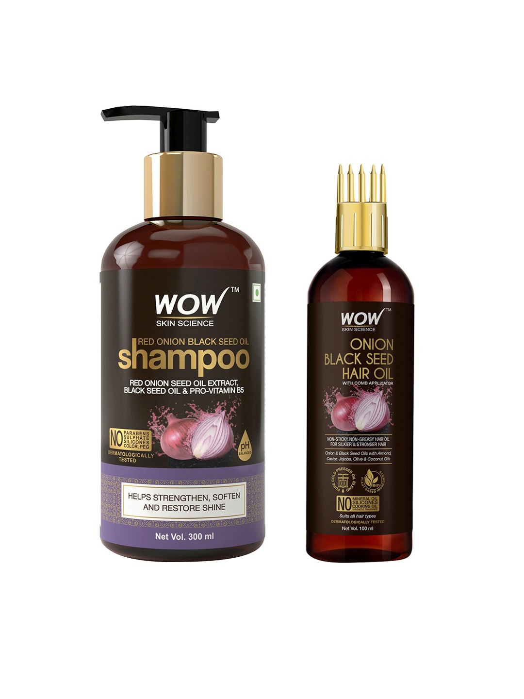 

WOW SKIN SCIENCE Set of Onion Black Seed Hair Oil with Comb Applicator & Shampoo, Brown