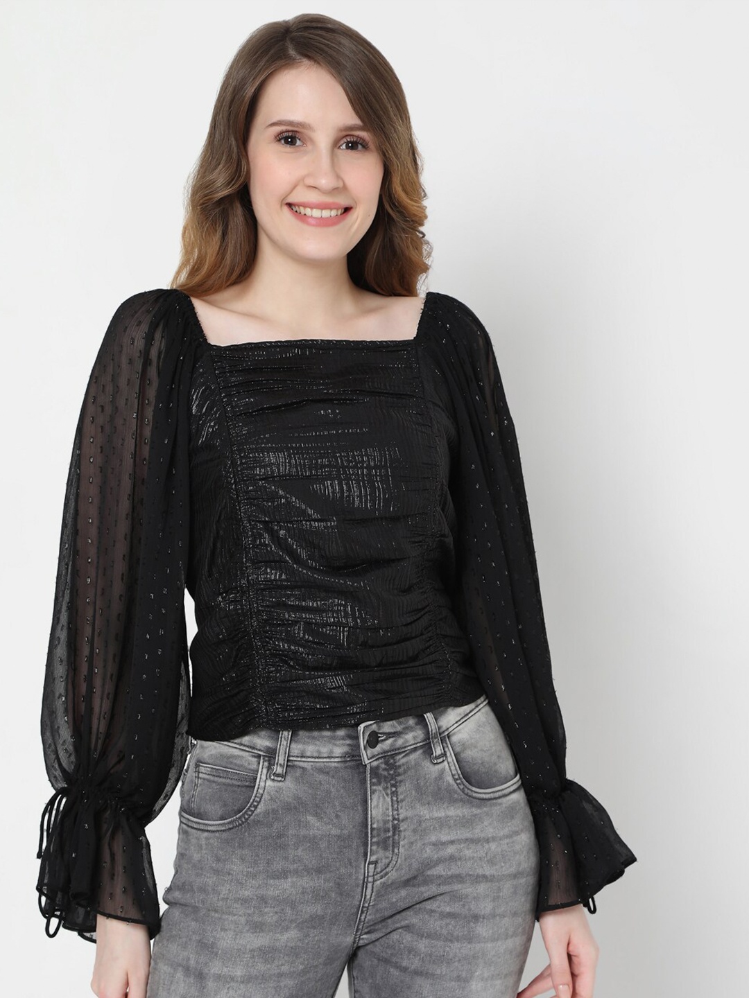 

Vero Moda Black Embellished Blouson Crop Top