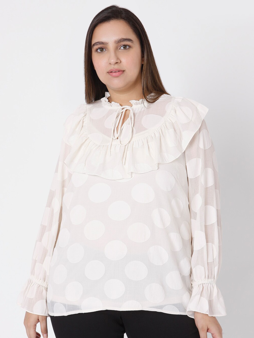 

VERO MODA CURVE Off-White Print Tie-Up Neck Top