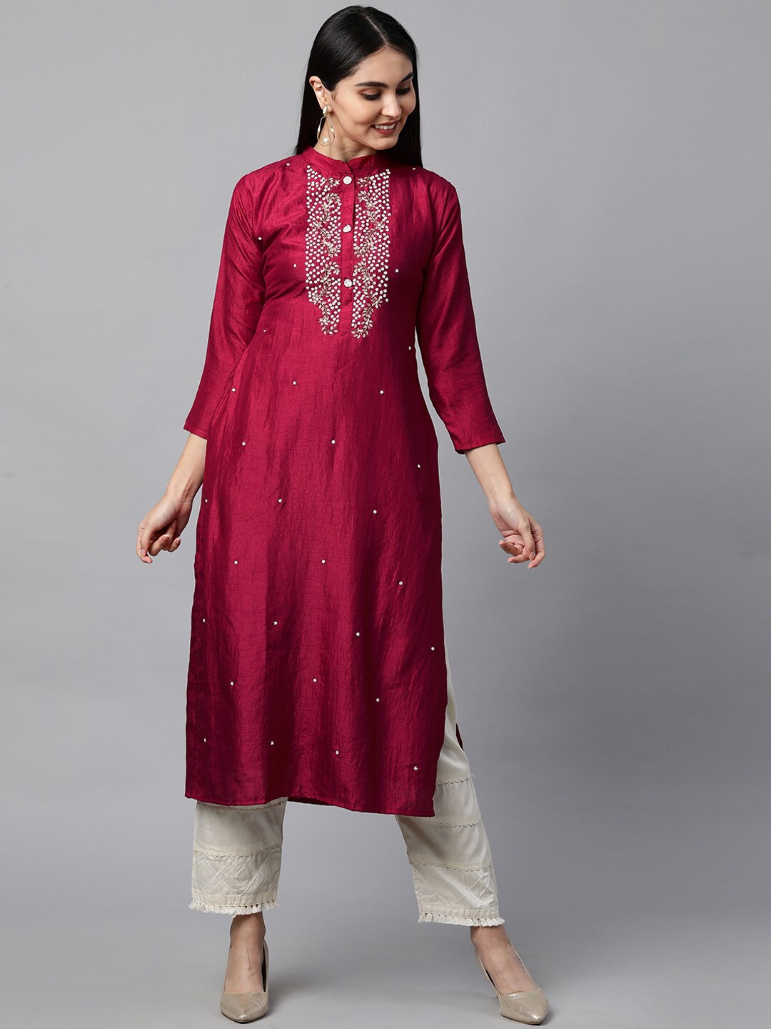 

FASHOR Women Pink Floral Embellished Kurta
