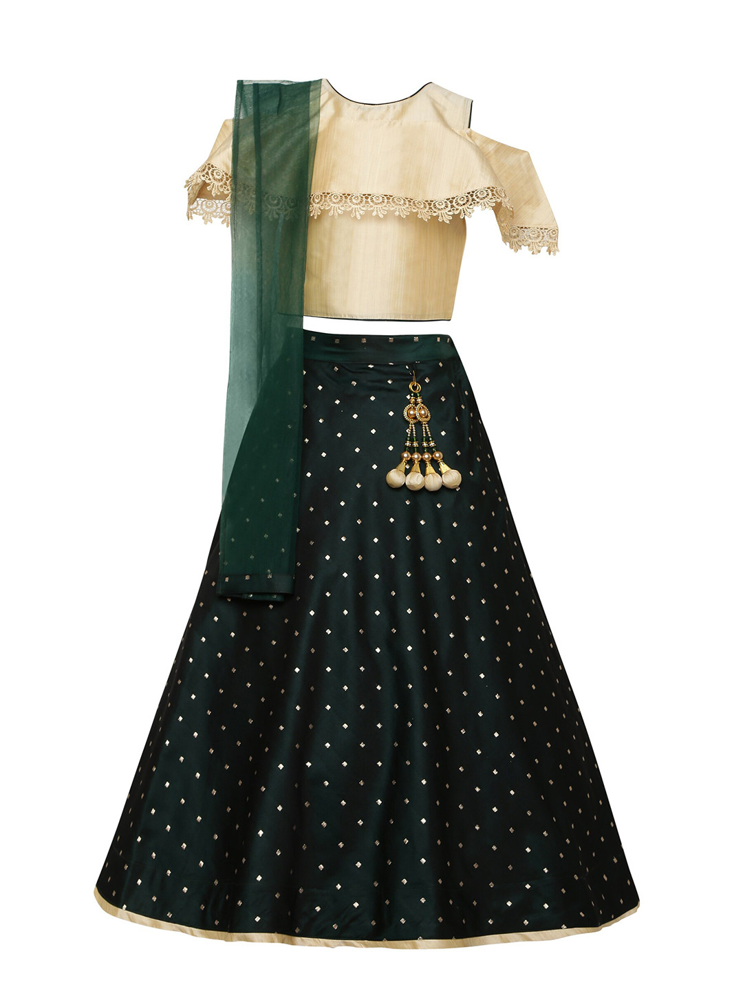 

ADIVA Girls Green & Gold-Toned Ready to Wear Lehenga & Blouse With Dupatta