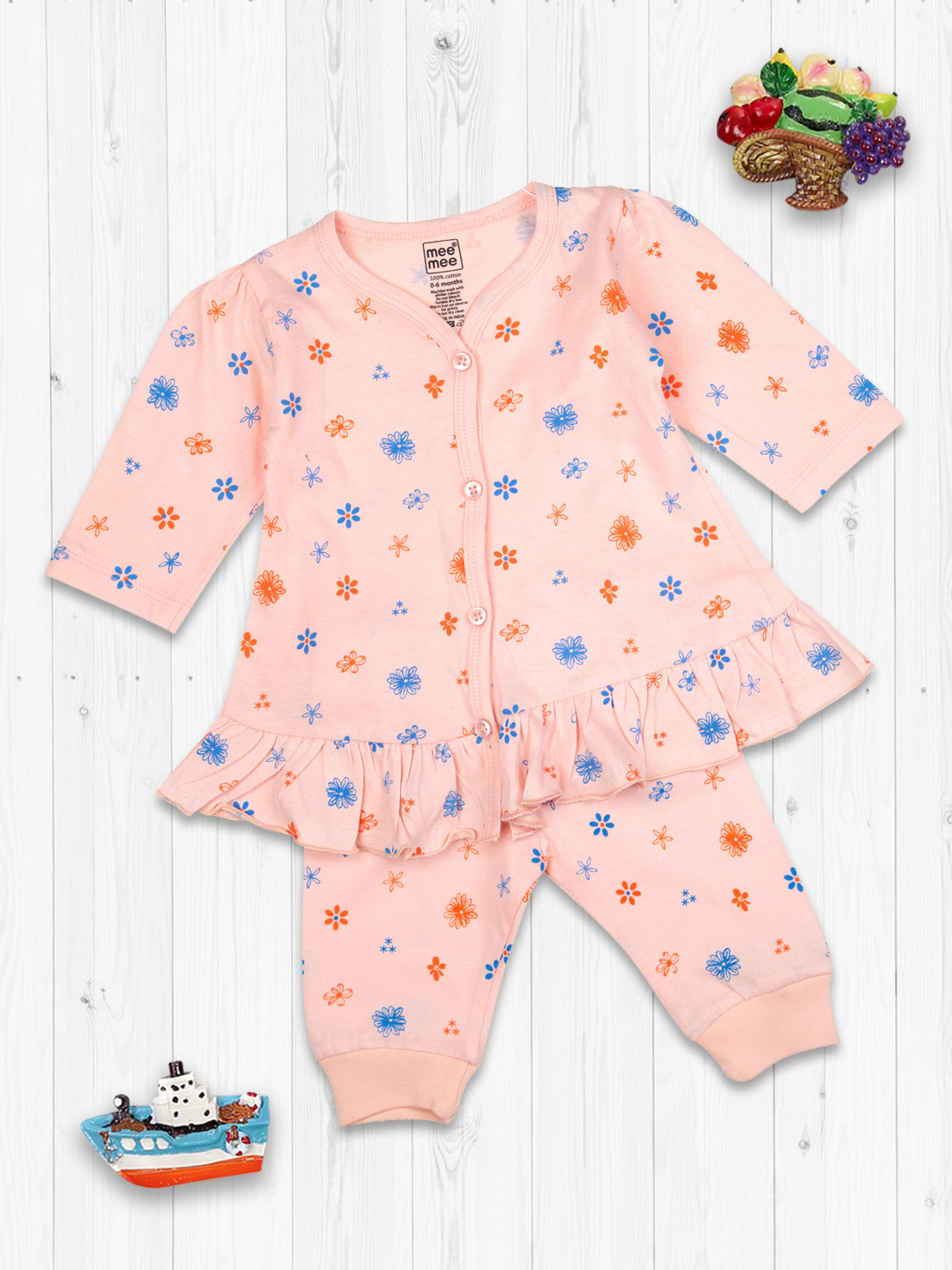 

MeeMee Girls Peach Printed Clothing Set