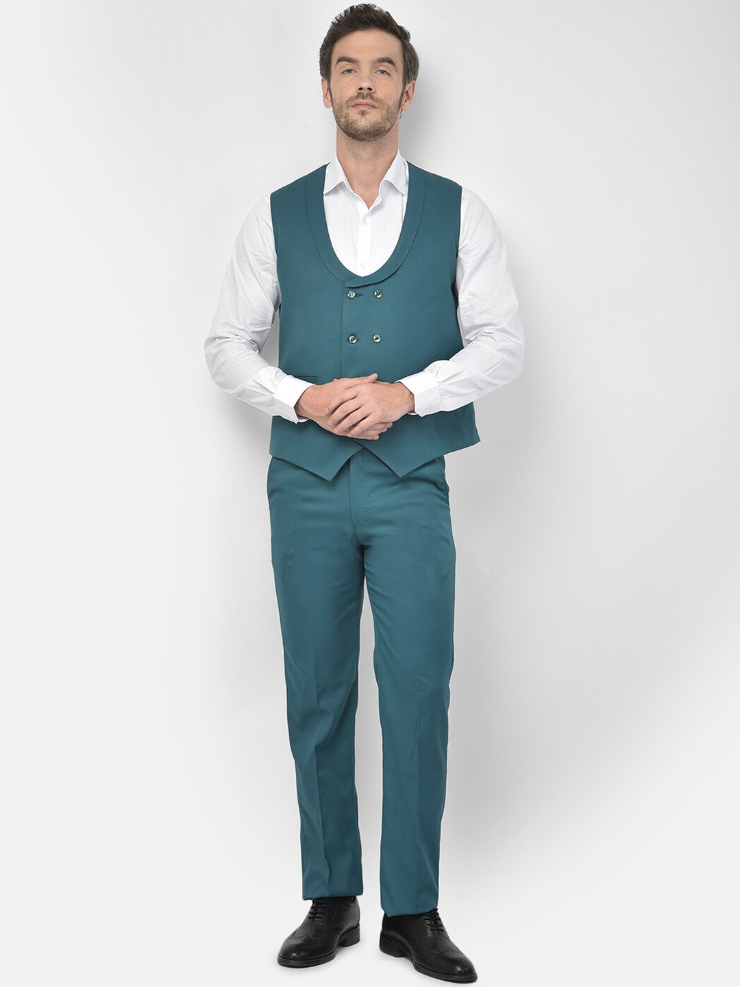 

SG RAJASAHAB Men Teal-Blue Solid 2-Piece Casual Suit