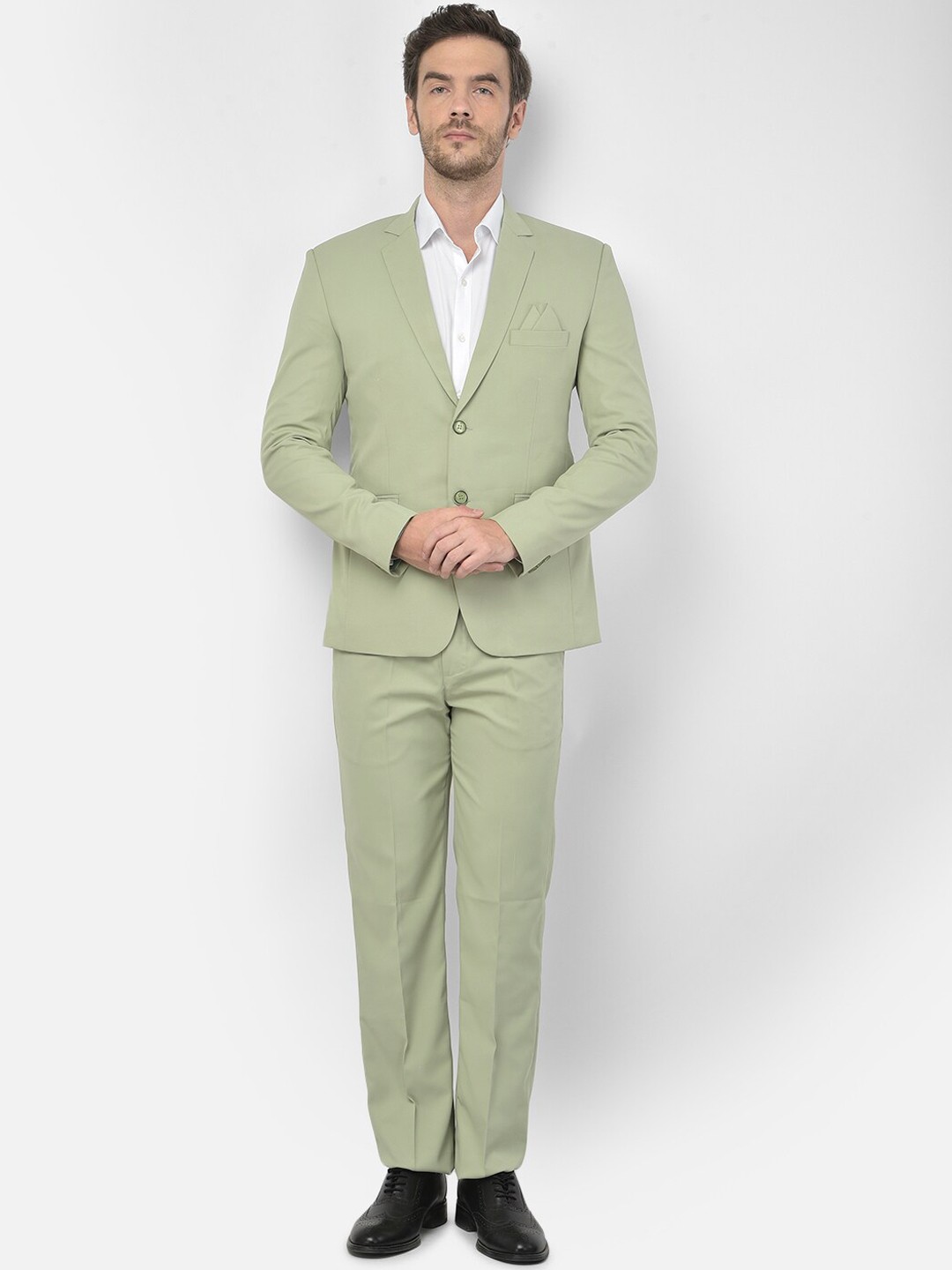 

SG RAJASAHAB Men Green Solid Single-Breasted Casual Suit