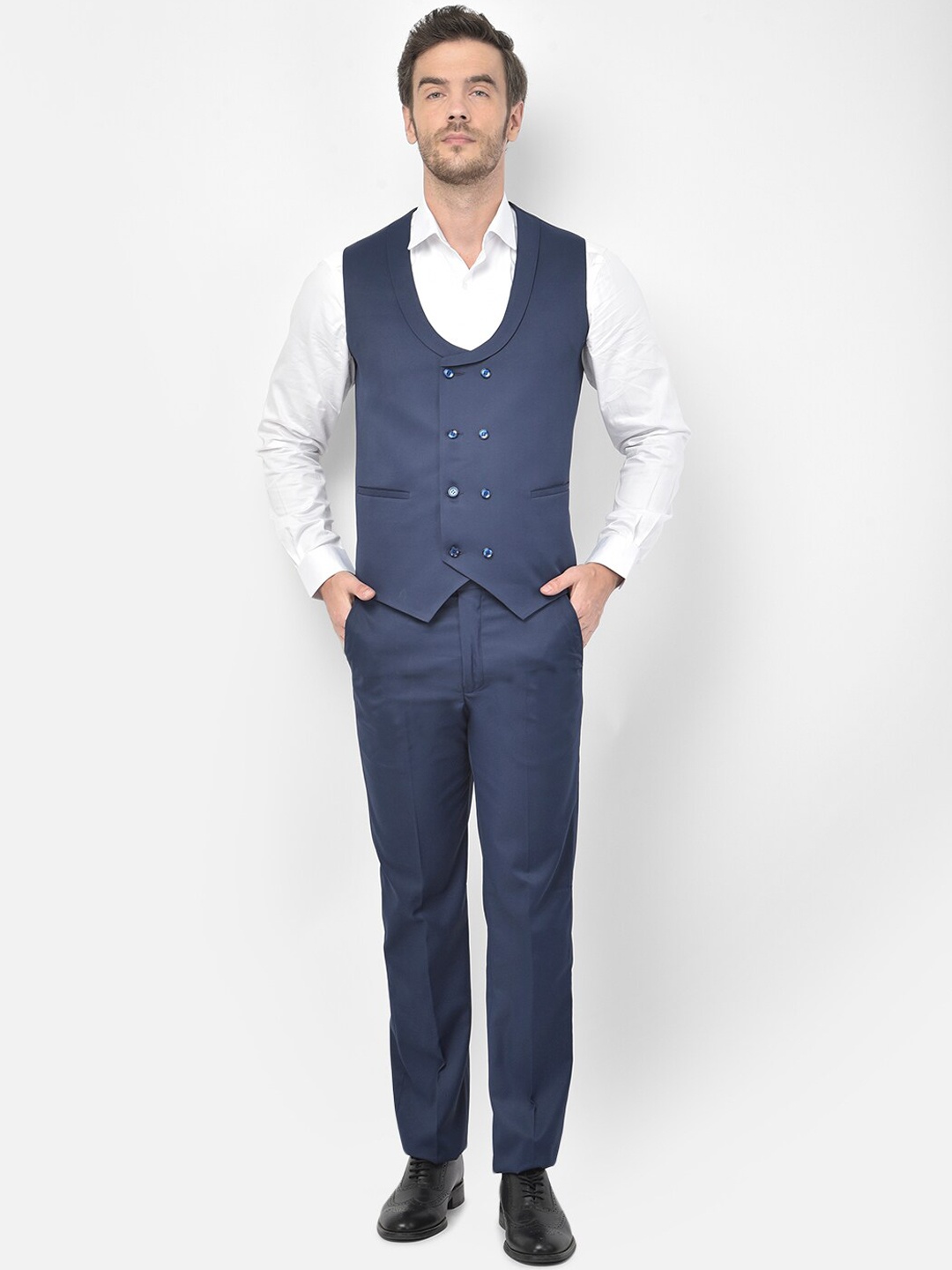 

SG RAJASAHAB Men Navy Blue Solid 2-Piece Formal Suit