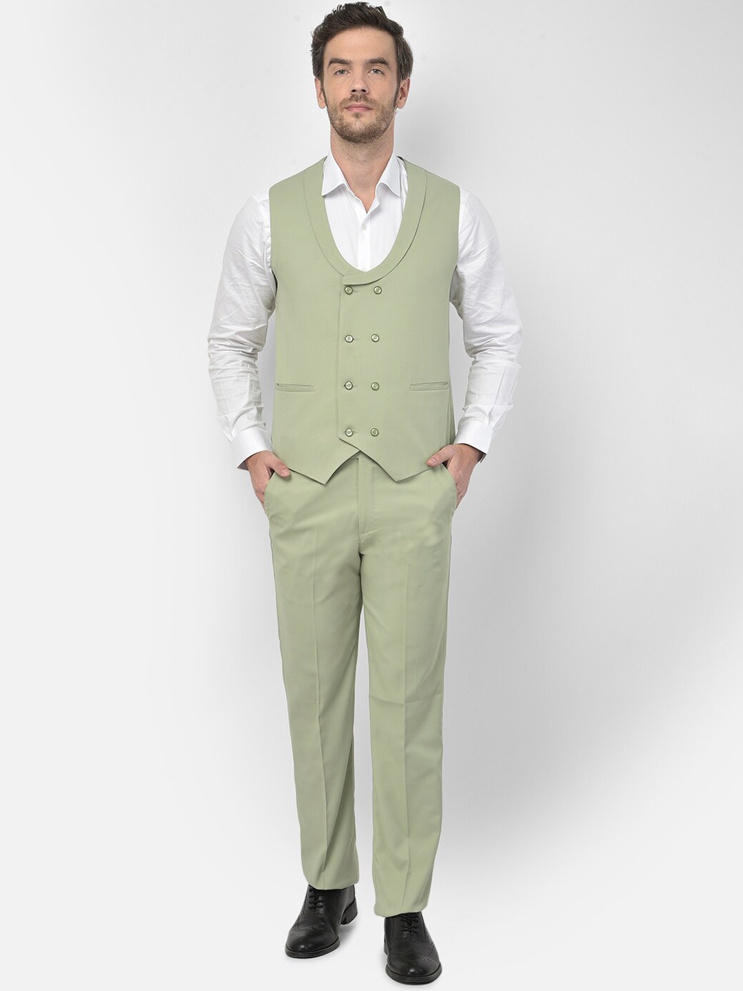 

SG RAJASAHAB Men Green Solid Single-Breasted 2-Piece Party Suit
