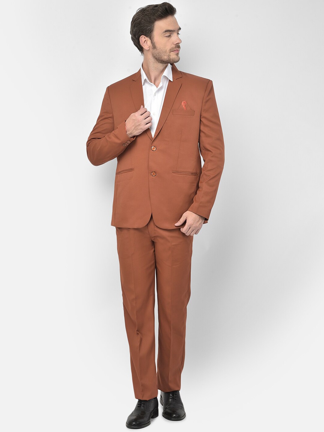 

SG RAJASAHAB Men Brown Solid Single-Breasted 2-Piece Casual Suit