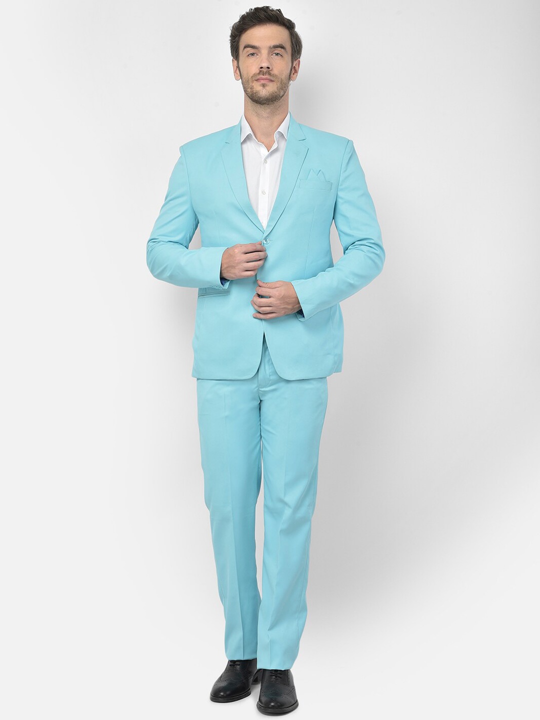 

SG RAJASAHAB Men Turquoise Blue Solid Single-Breasted 2-Piece Casual Suit