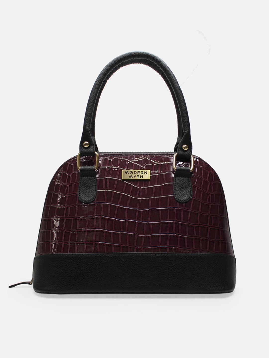 

MODERN MYTH Burgundy Textured Structured Handheld Bag