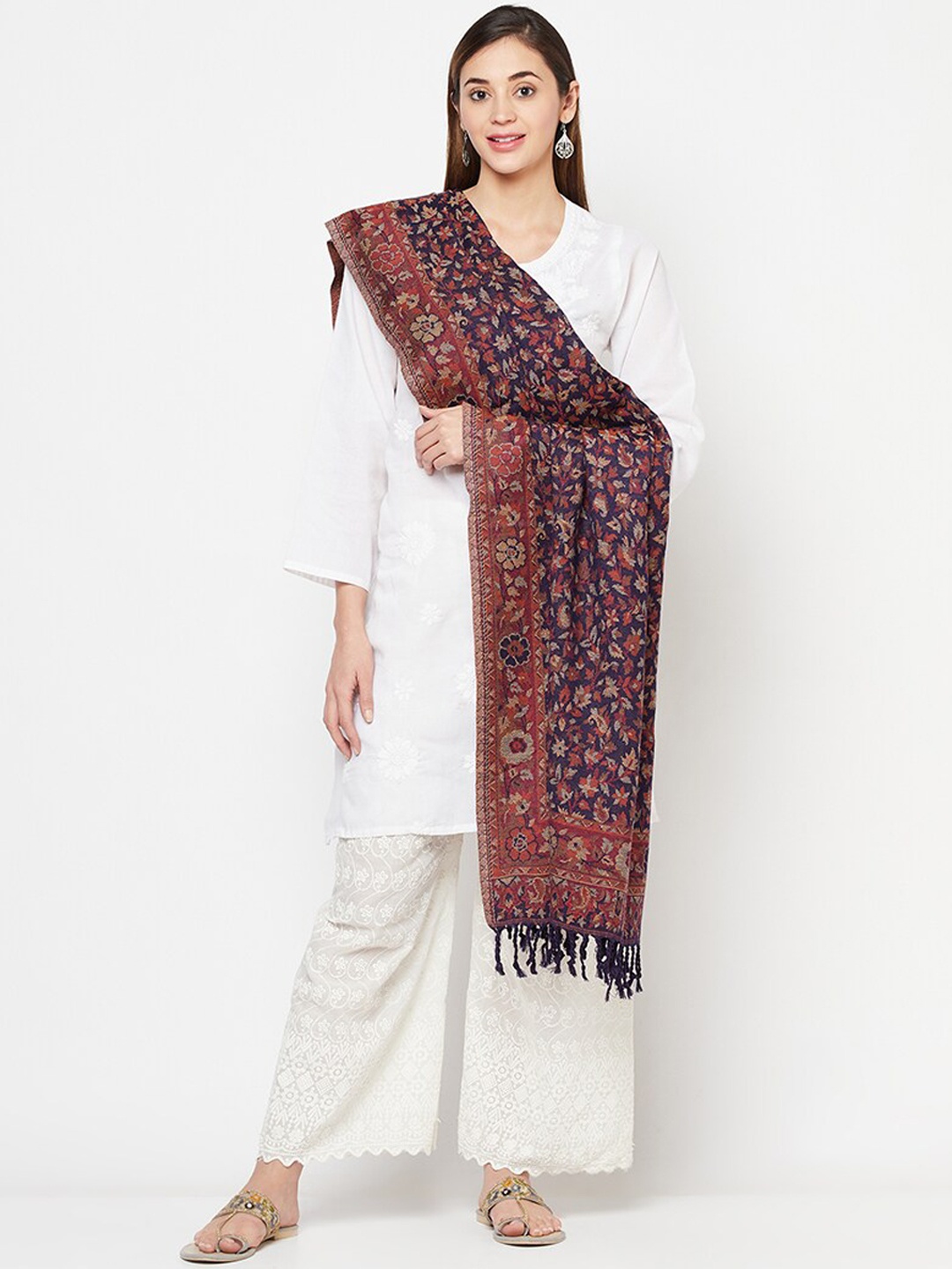 

Safaa Women Navy Blue Woven Design Shawl