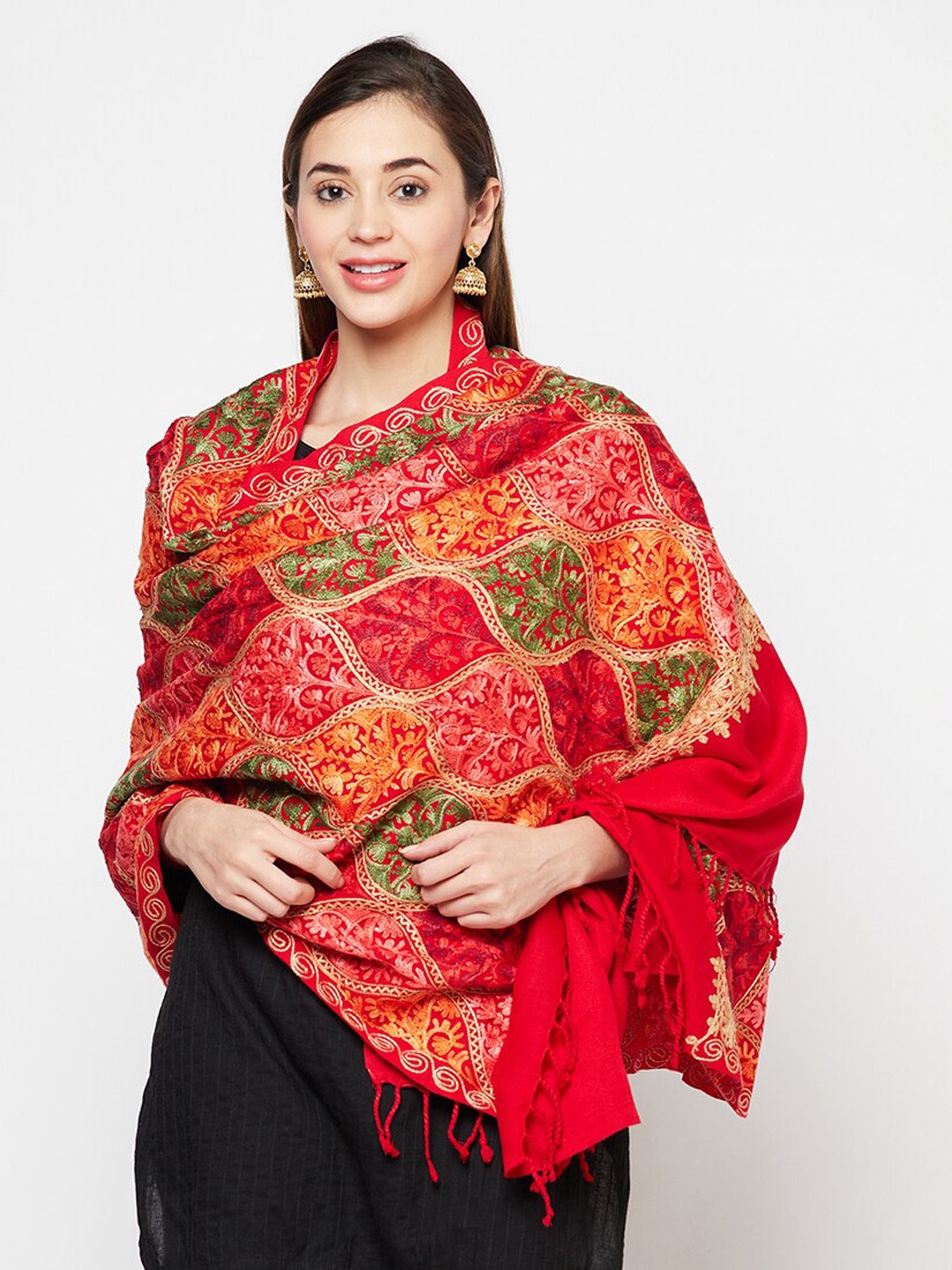 

Safaa Women Red & Beige Embroidered Shawl