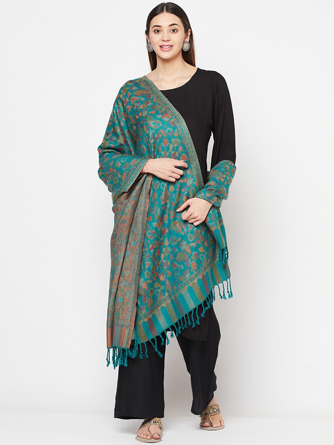 

Safaa Women Sea Green & Brown Woven Design Shawl
