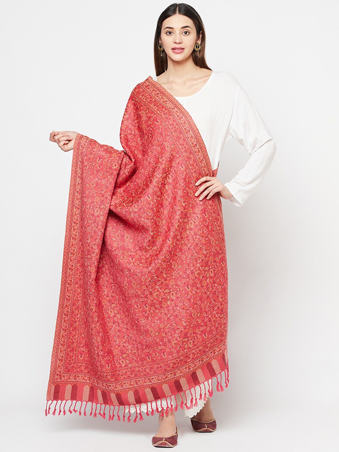 

Safaa Women Peach-Coloured & Pink Woven Design Shawl