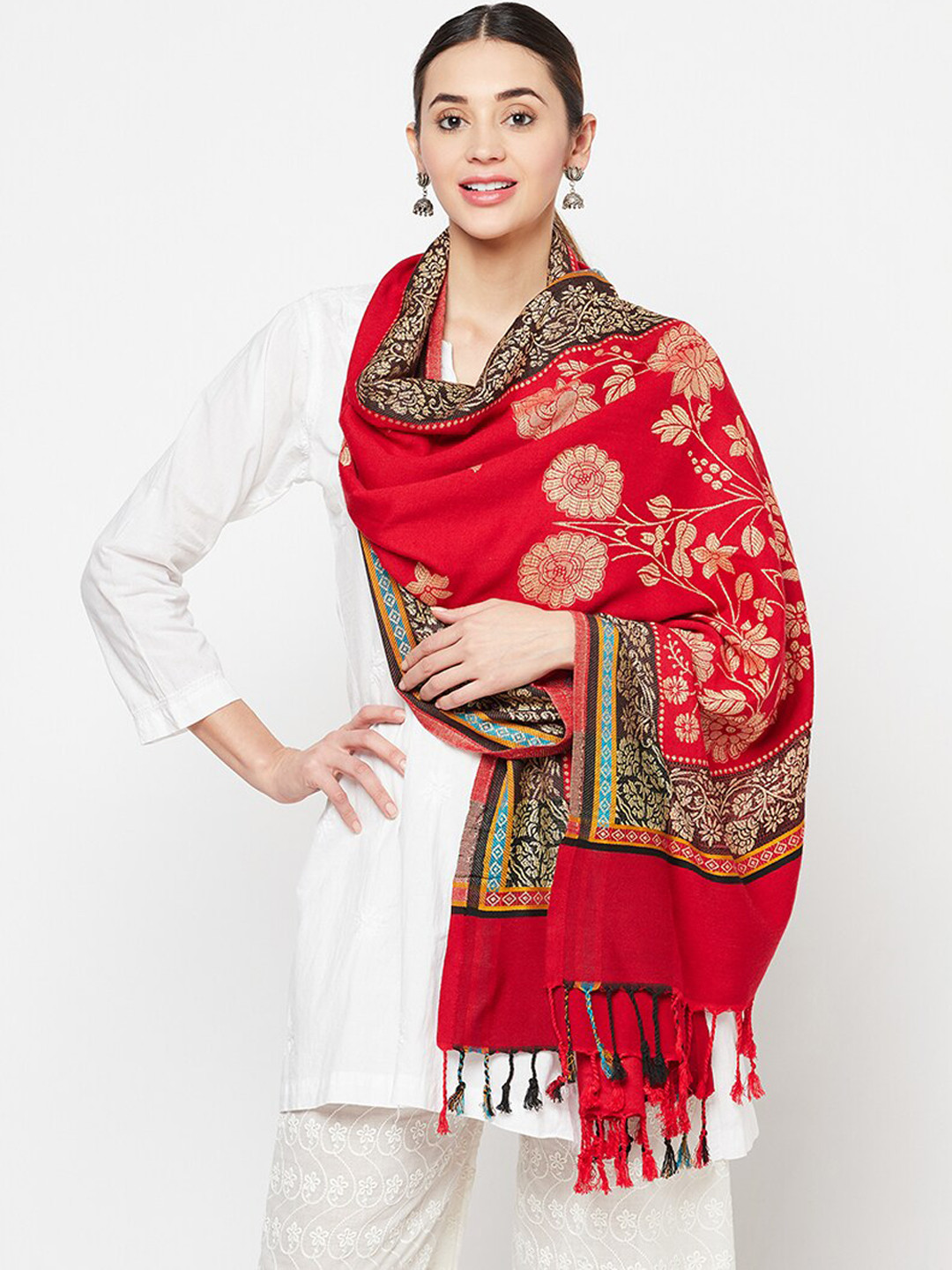 

Safaa Women Red & Black Woven Design Shawl