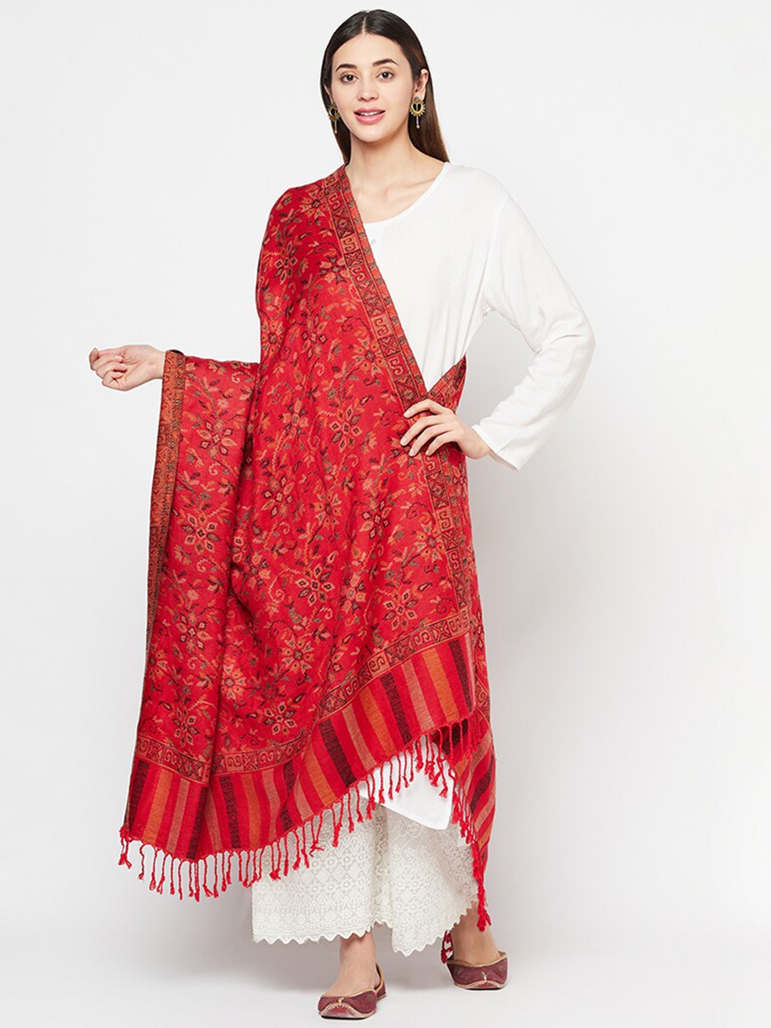 

Safaa Women Red & Blue Woven Design Shawl