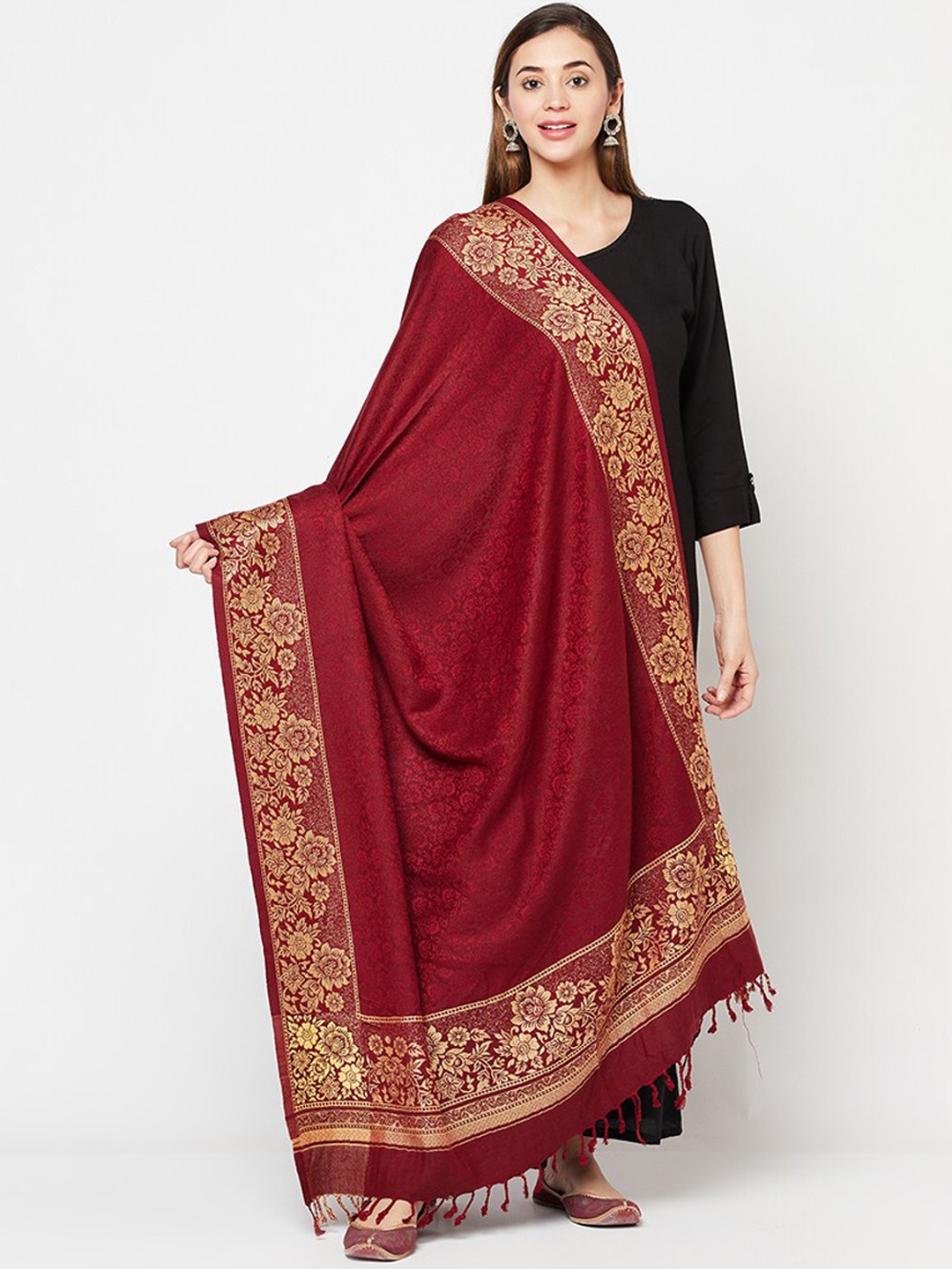 

Safaa Women Maroon & Beige Woven Design Acrylic Blend Shawl