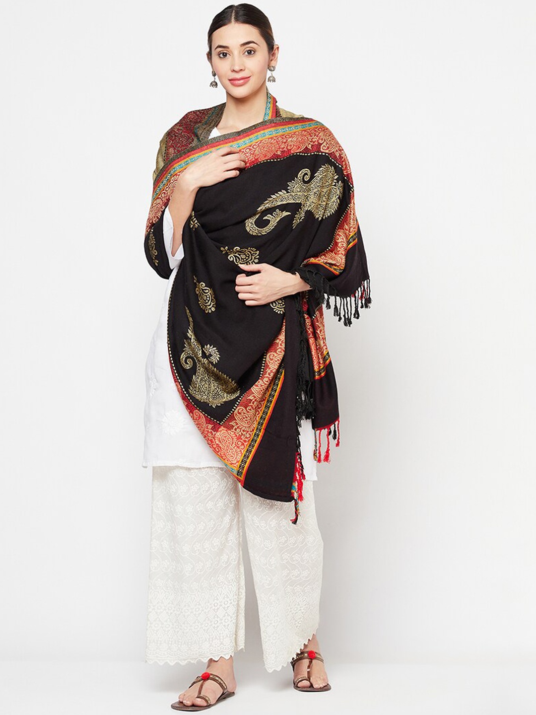 

Safaa Women Black & Beige Woven Design Acrylic Blend Shawl