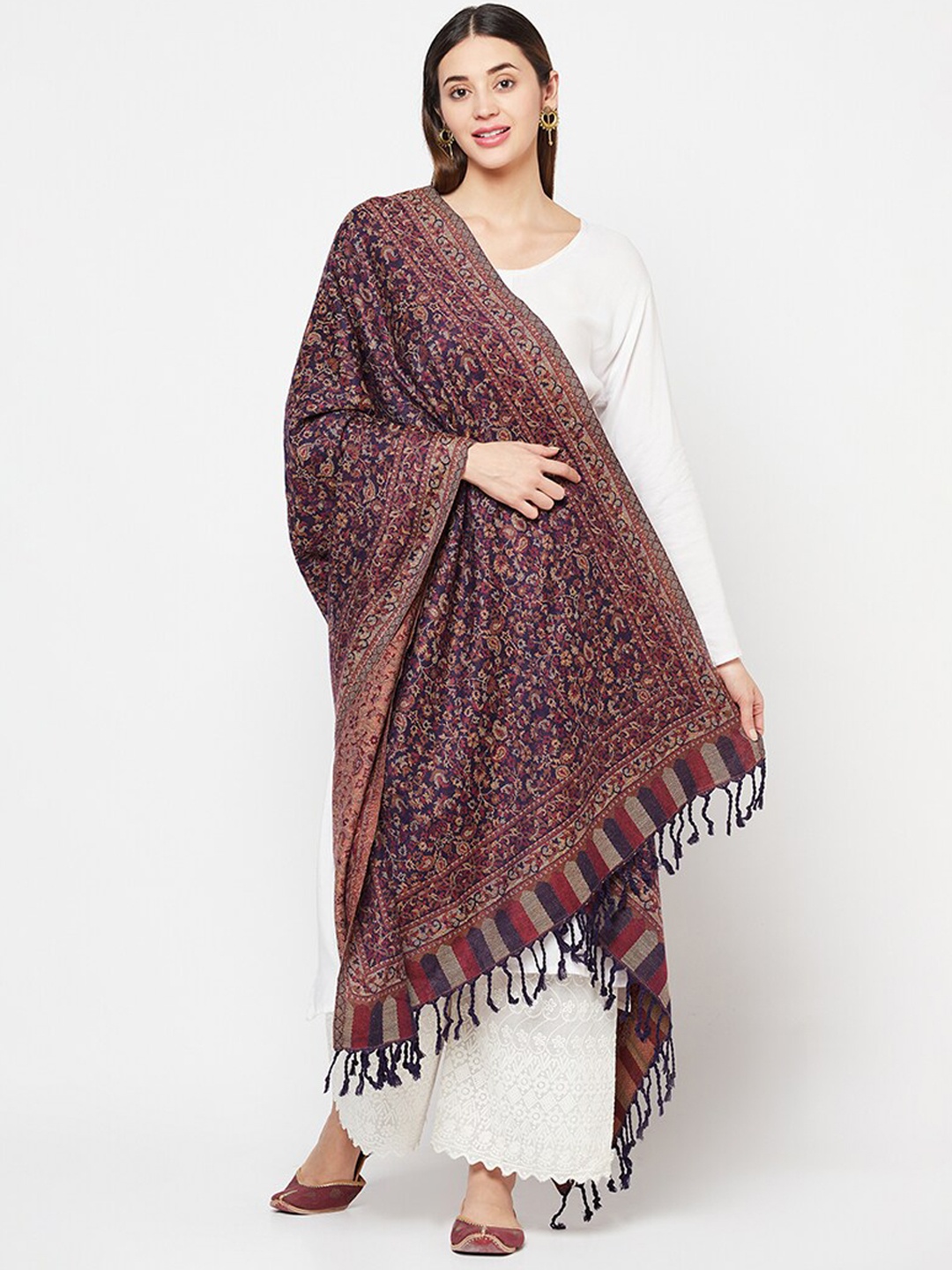 

Safaa Women Navy Blue & Beige Woven Design Acrylic Blend Shawl