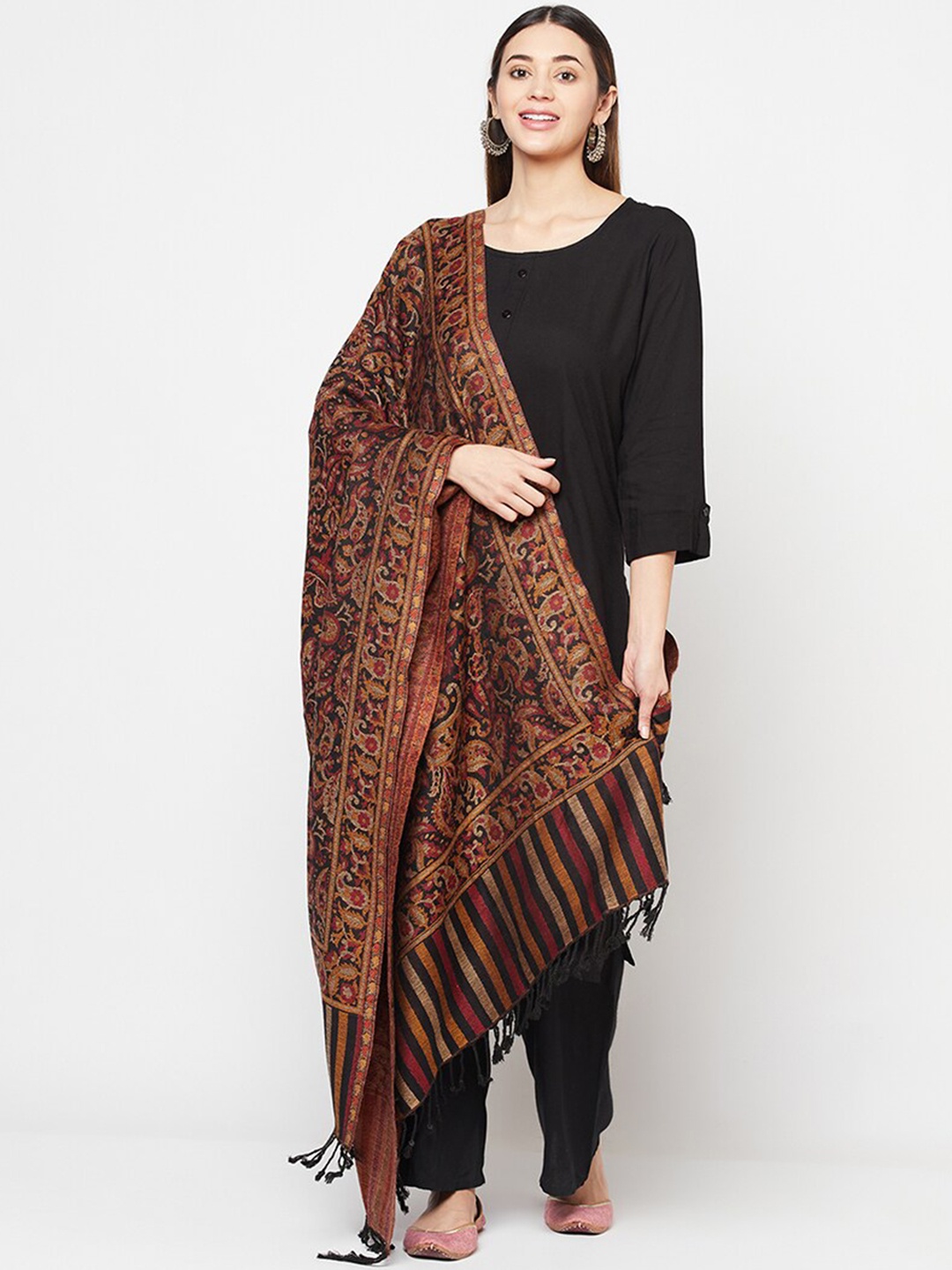 

Safaa Women Black & Brown Woven Design Acrylic Blend Shawl