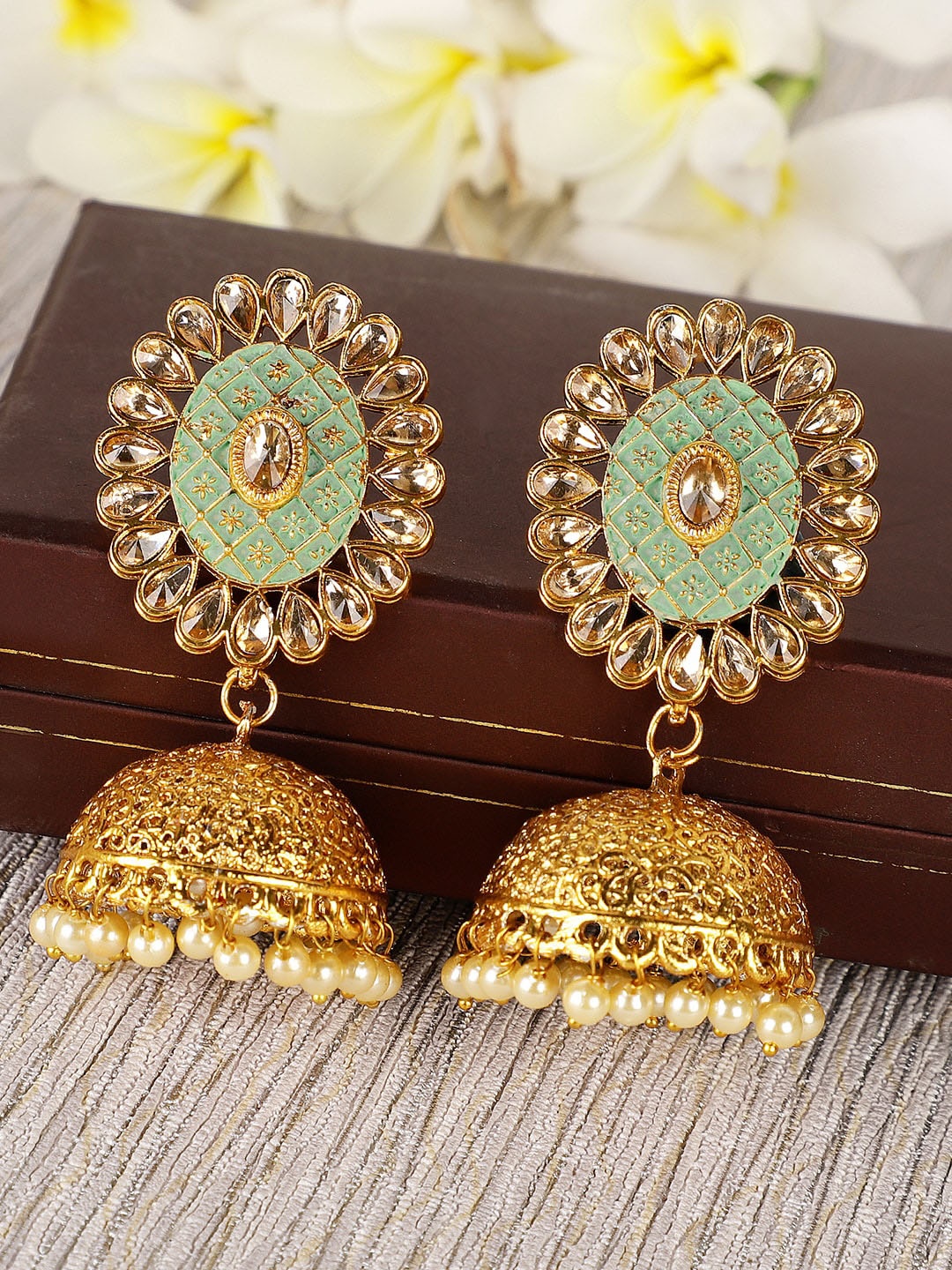 

Shining Diva Green Contemporary Jhumkas Earrings
