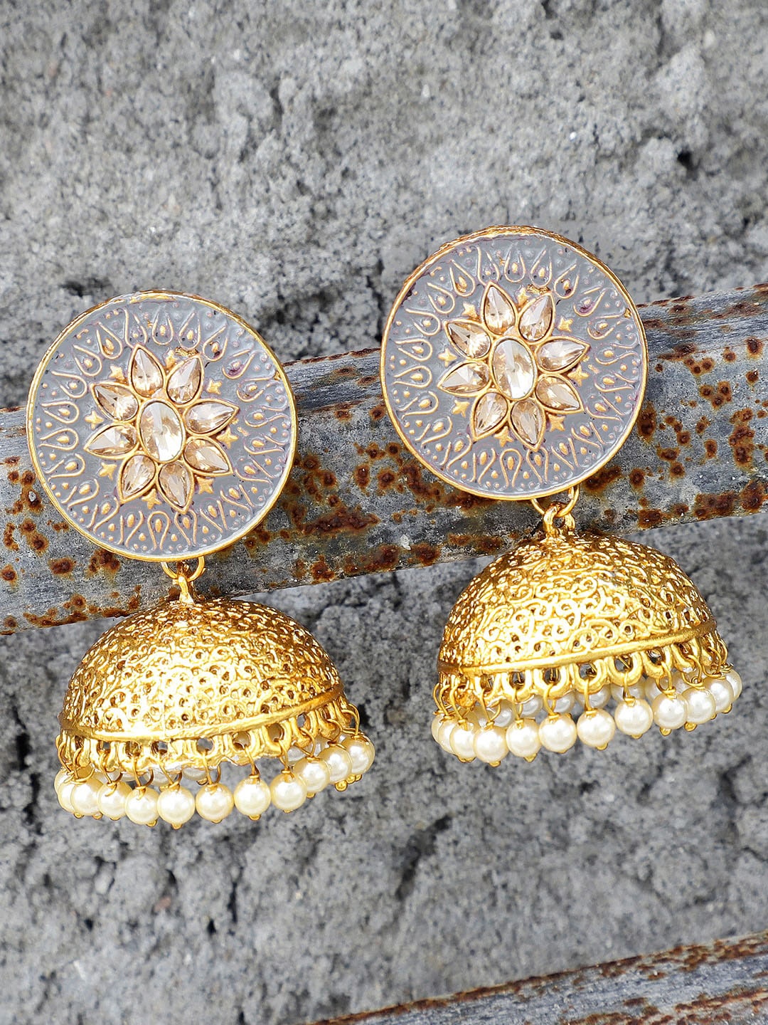 

Shining Diva Grey Contemporary Jhumkas Earrings