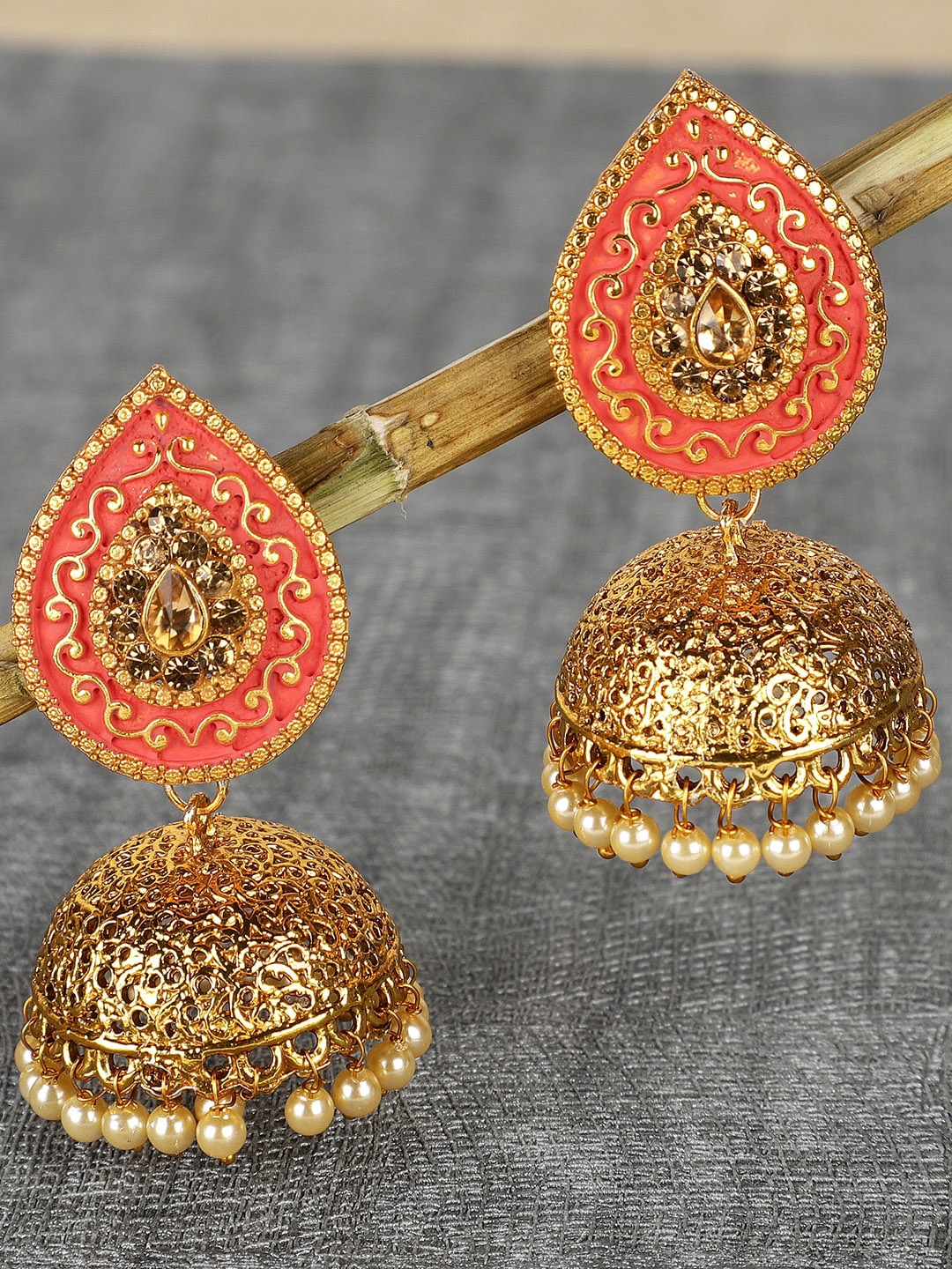 

Shining Diva Red Contemporary Jhumkas Earrings