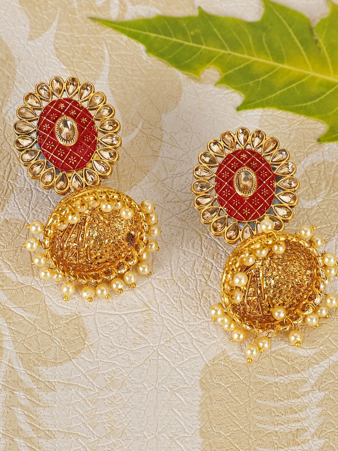 

Shining Diva Red Contemporary Jhumkas Earrings