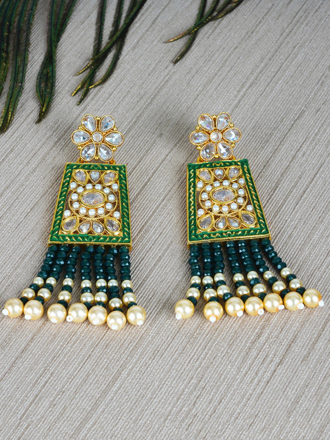 

Shining Diva Green & Gold-Toned Floral Drop Earrings