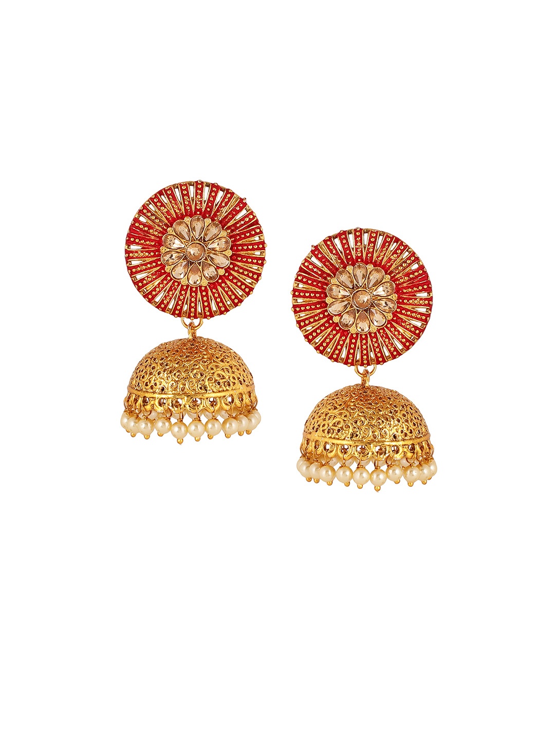 

Shining Diva Red Contemporary Jhumkas Earrings