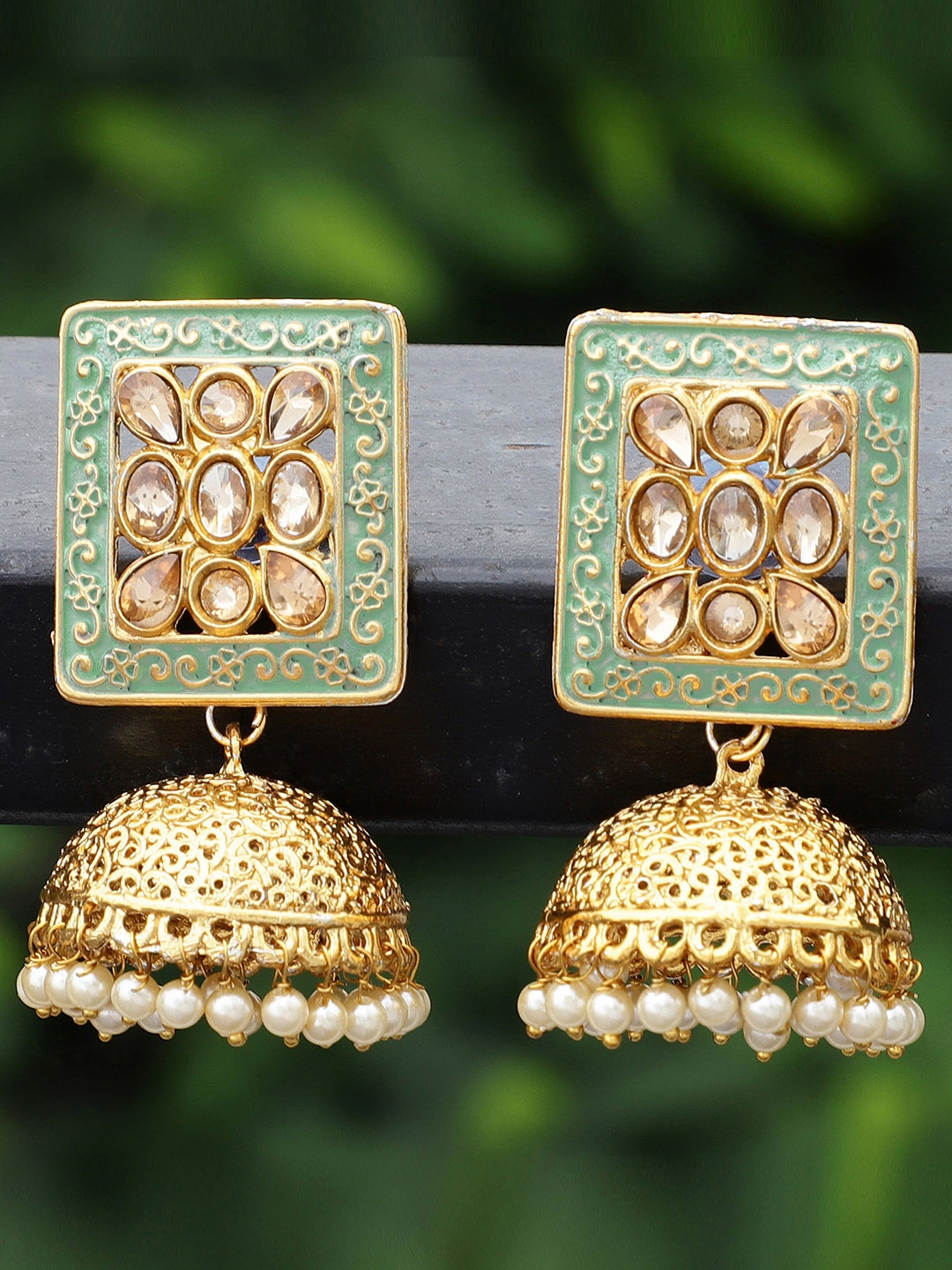 

Shining Diva Green Contemporary Jhumkas Earrings