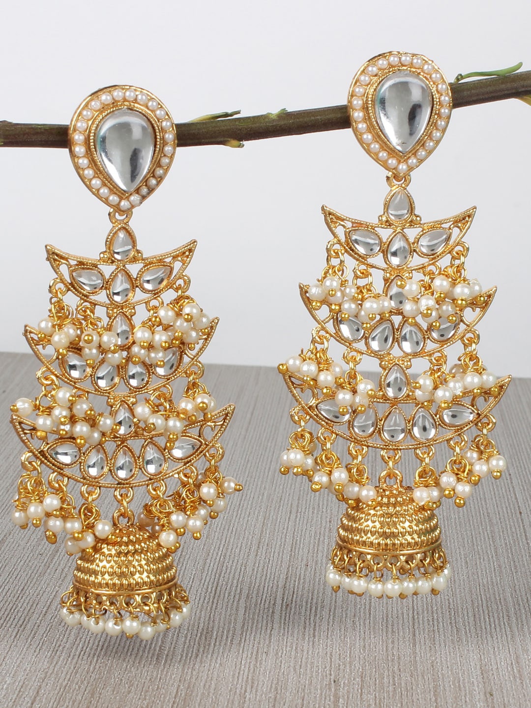 

Shining Diva Gold-Toned Contemporary Jhumkas Earrings