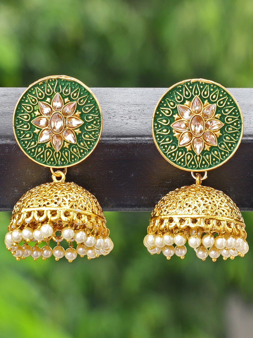 

Shining Diva Green Contemporary Jhumkas Earrings