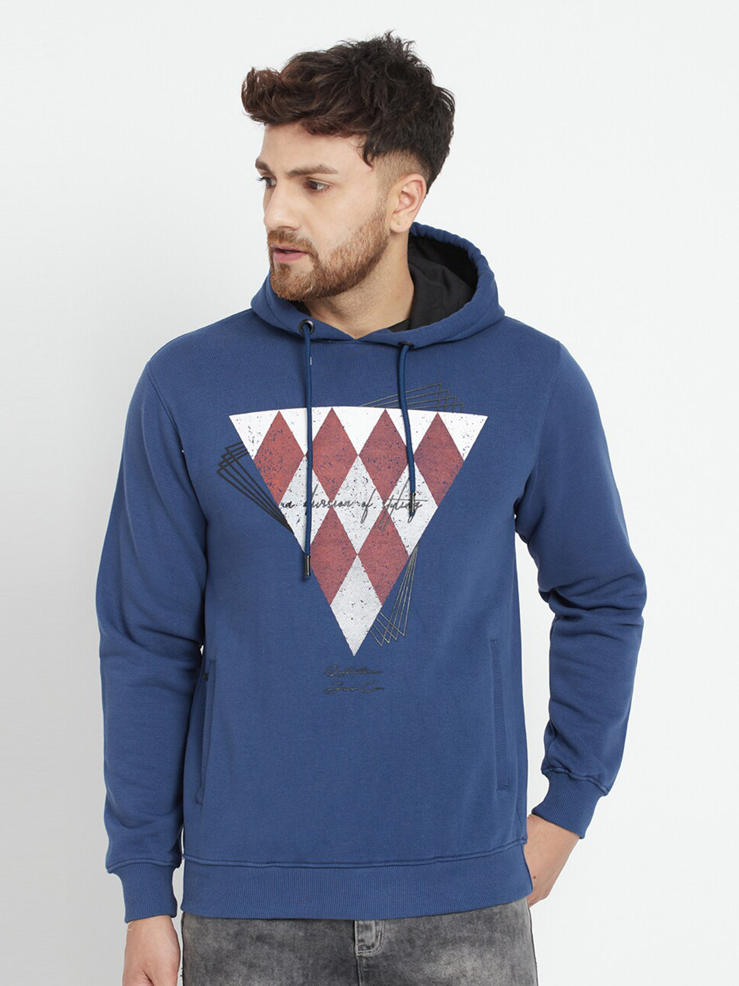 

Parcel Yard Men Blue Printed Hooded Sweatshirt