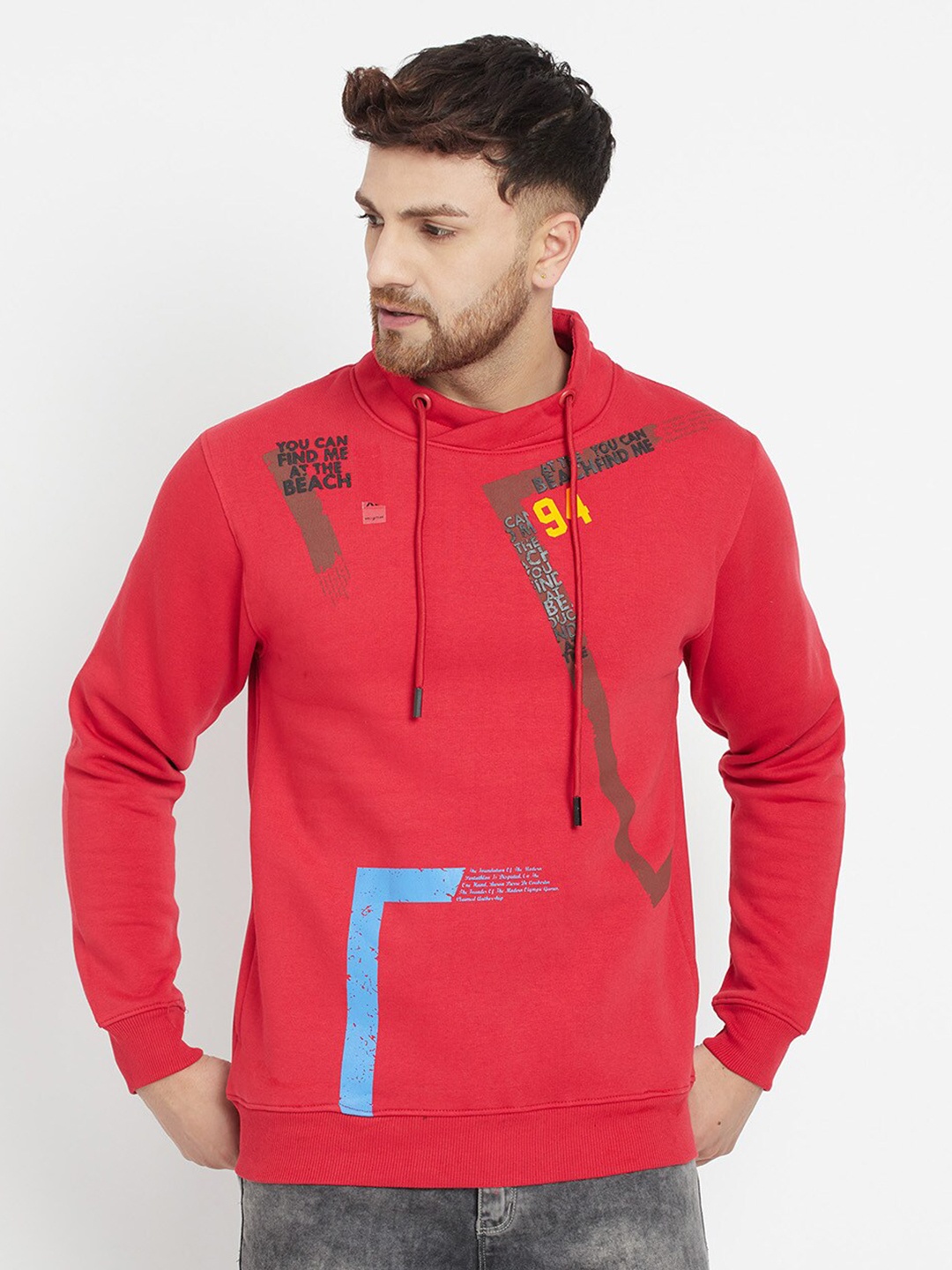

Parcel Yard Men Red Printed Hooded Sweatshirt